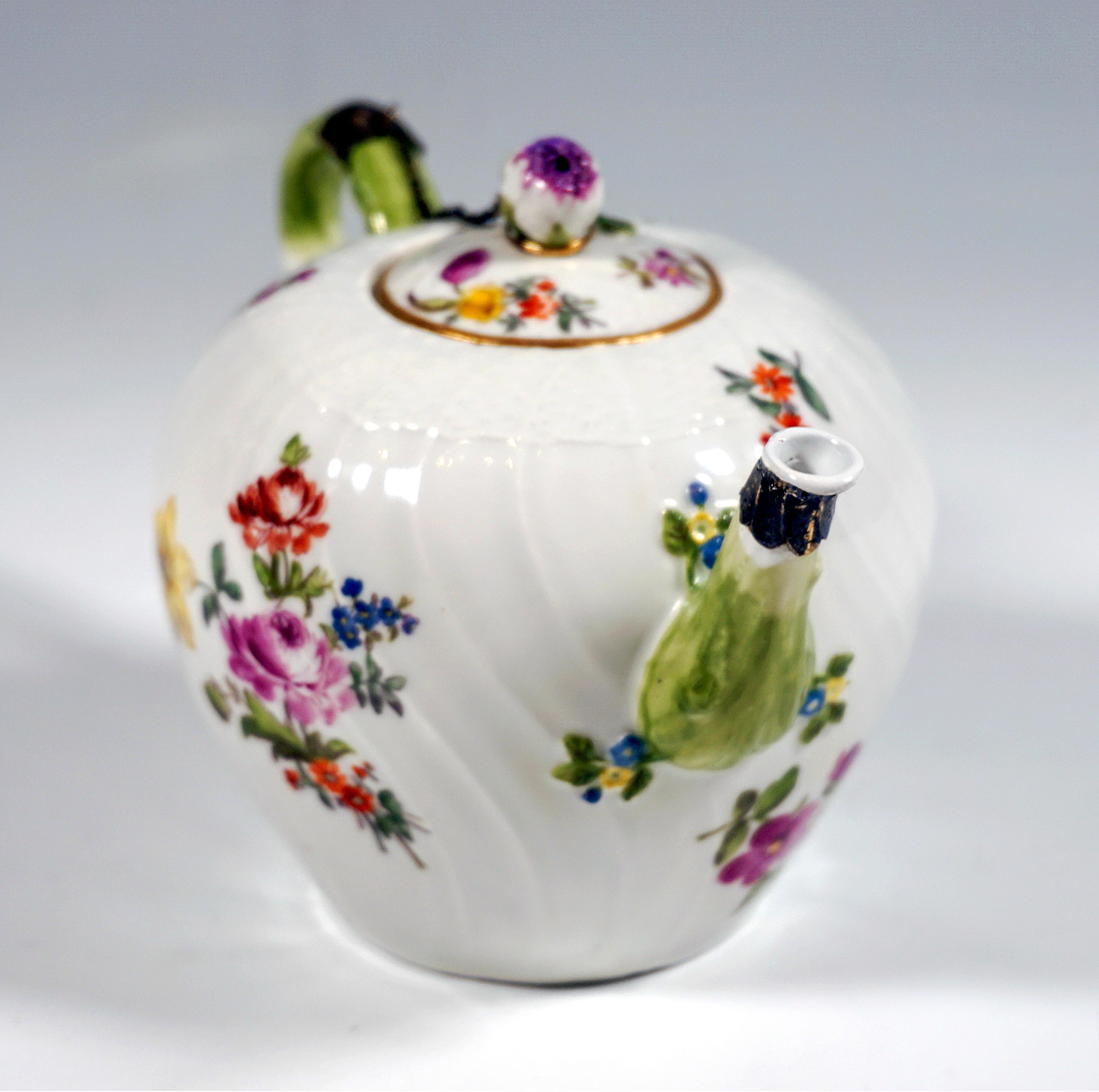 German Meissen Tea Pot With Flower Decoration & Silver Mount, Rococo Period, Circa 1750 For Sale