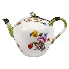 Meissen Tea Pot With Flower Decoration & Silver Mount, Rococo Period, Circa 1750