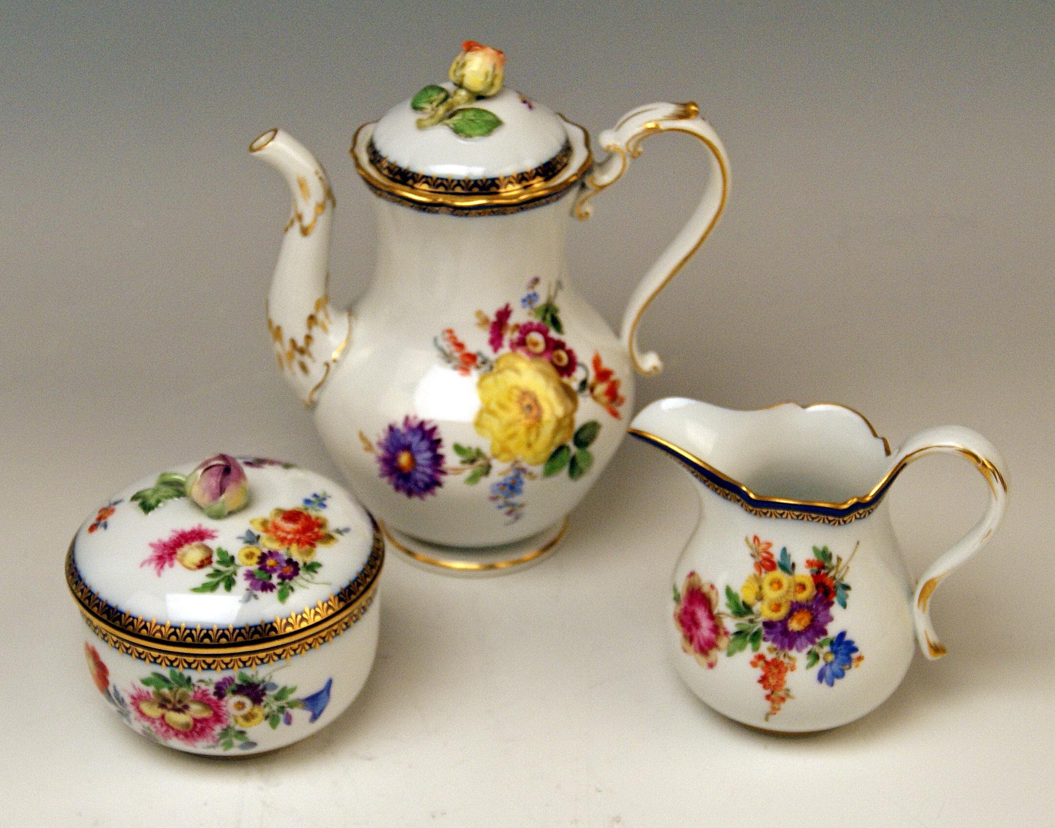 Other Meissen Tea Set Flower Bouquet Nr. 111120 Six Persons Pfeiffer Period, 1924-1934