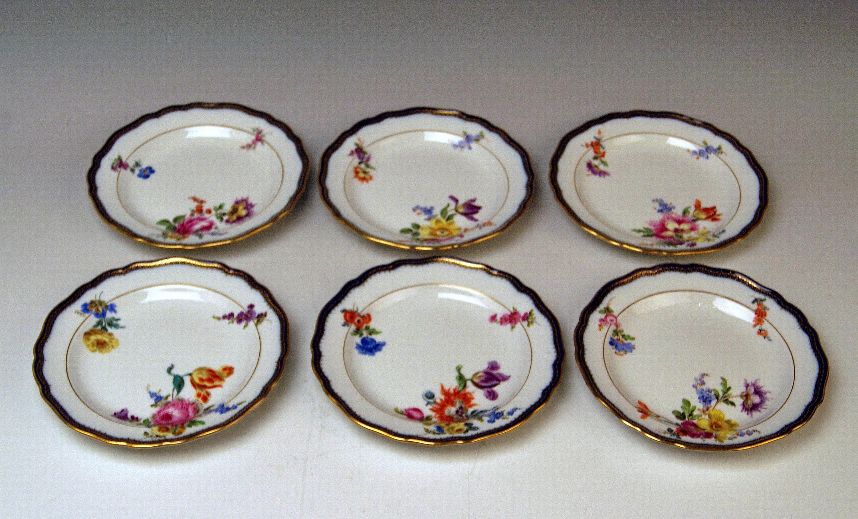 Painted Meissen Tea Set Flower Bouquet Nr. 111120 Six Persons Pfeiffer Period, 1924-1934