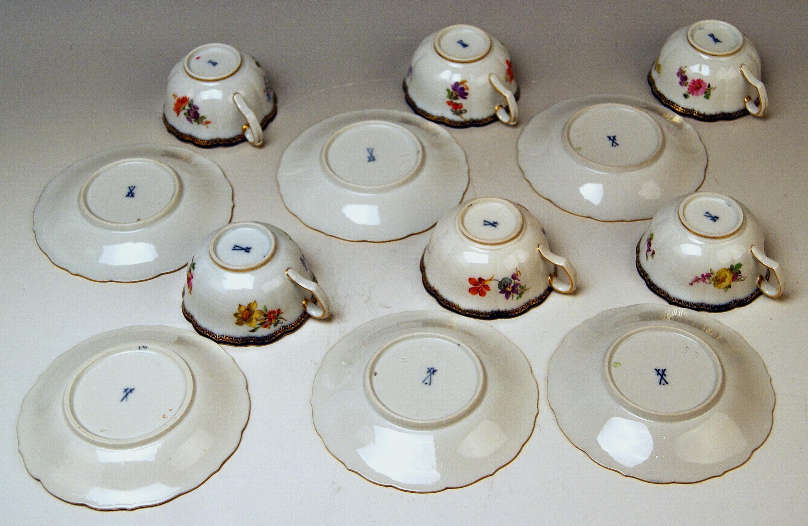 Porcelain Meissen Tea Set Flower Bouquet Nr. 111120 Six Persons Pfeiffer Period, 1924-1934