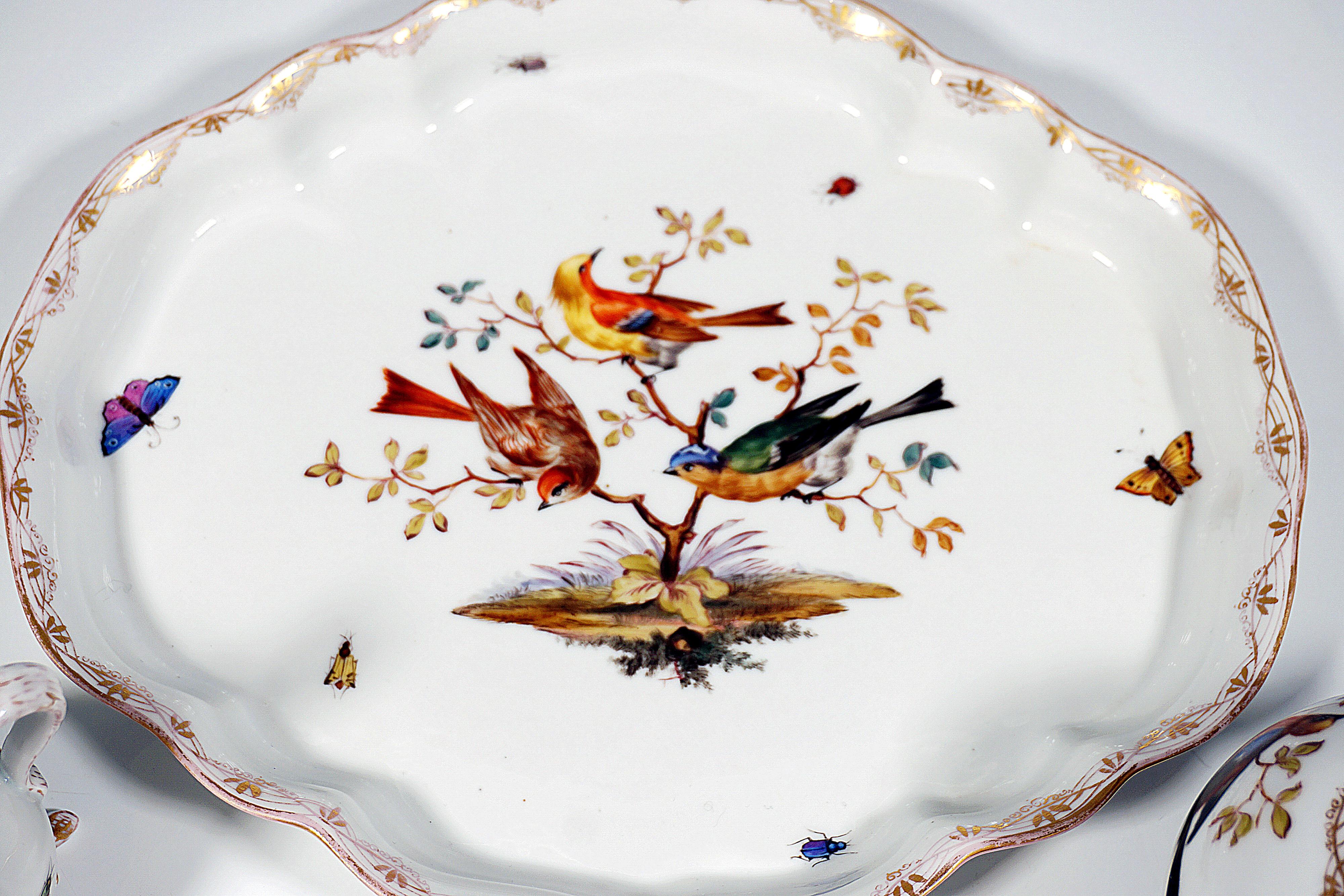 Meissener Teesolitair, Vogel- und Insektengemälde und Gold, Deutschland, um 1820 im Angebot 4