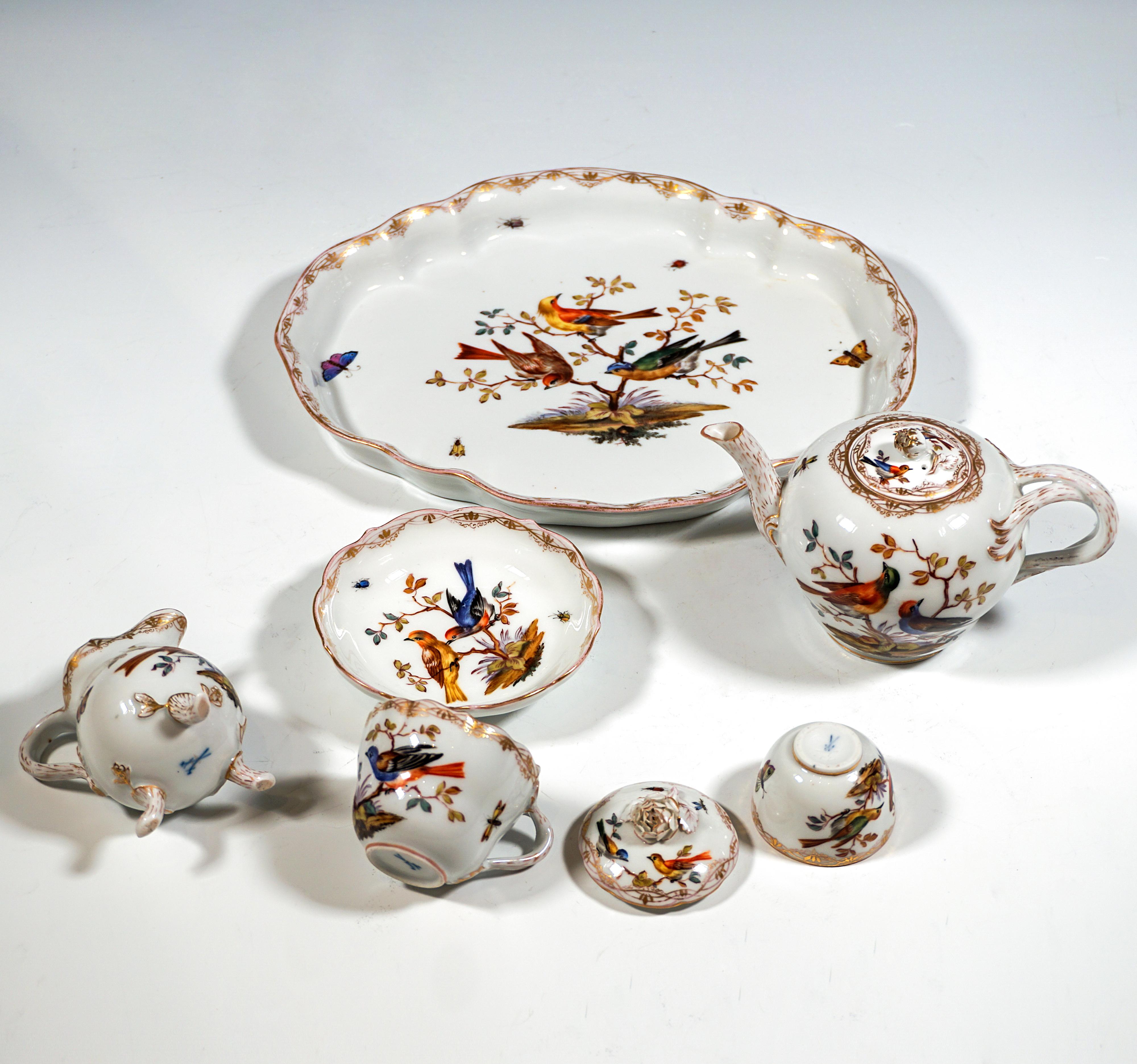 Meissener Teesolitair, Vogel- und Insektengemälde und Gold, Deutschland, um 1820 im Zustand „Gut“ im Angebot in Vienna, AT