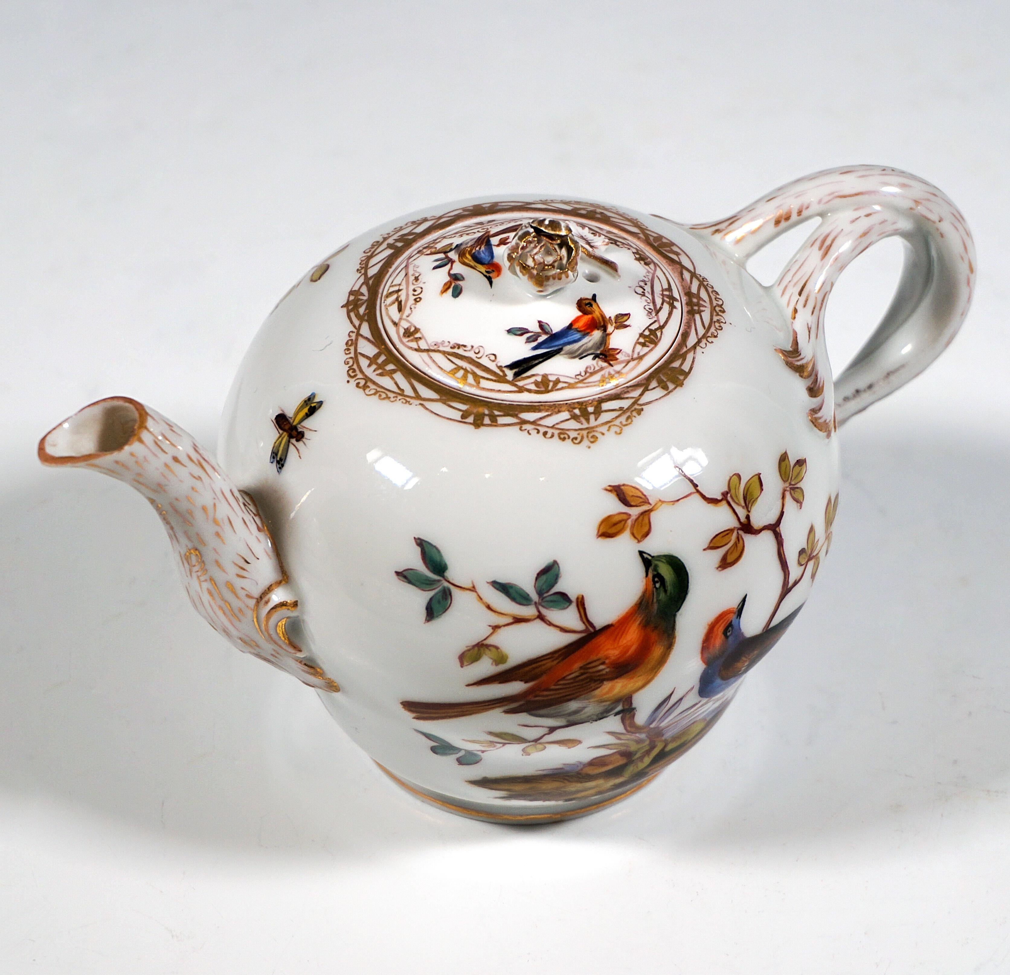 Meissener Teesolitair, Vogel- und Insektengemälde und Gold, Deutschland, um 1820 im Angebot 2