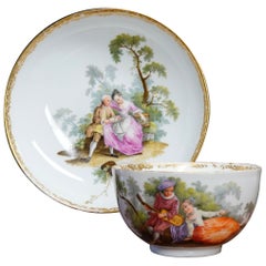 Meissen Teabowl and Saucer, Watteauesque Scenes, circa 1770