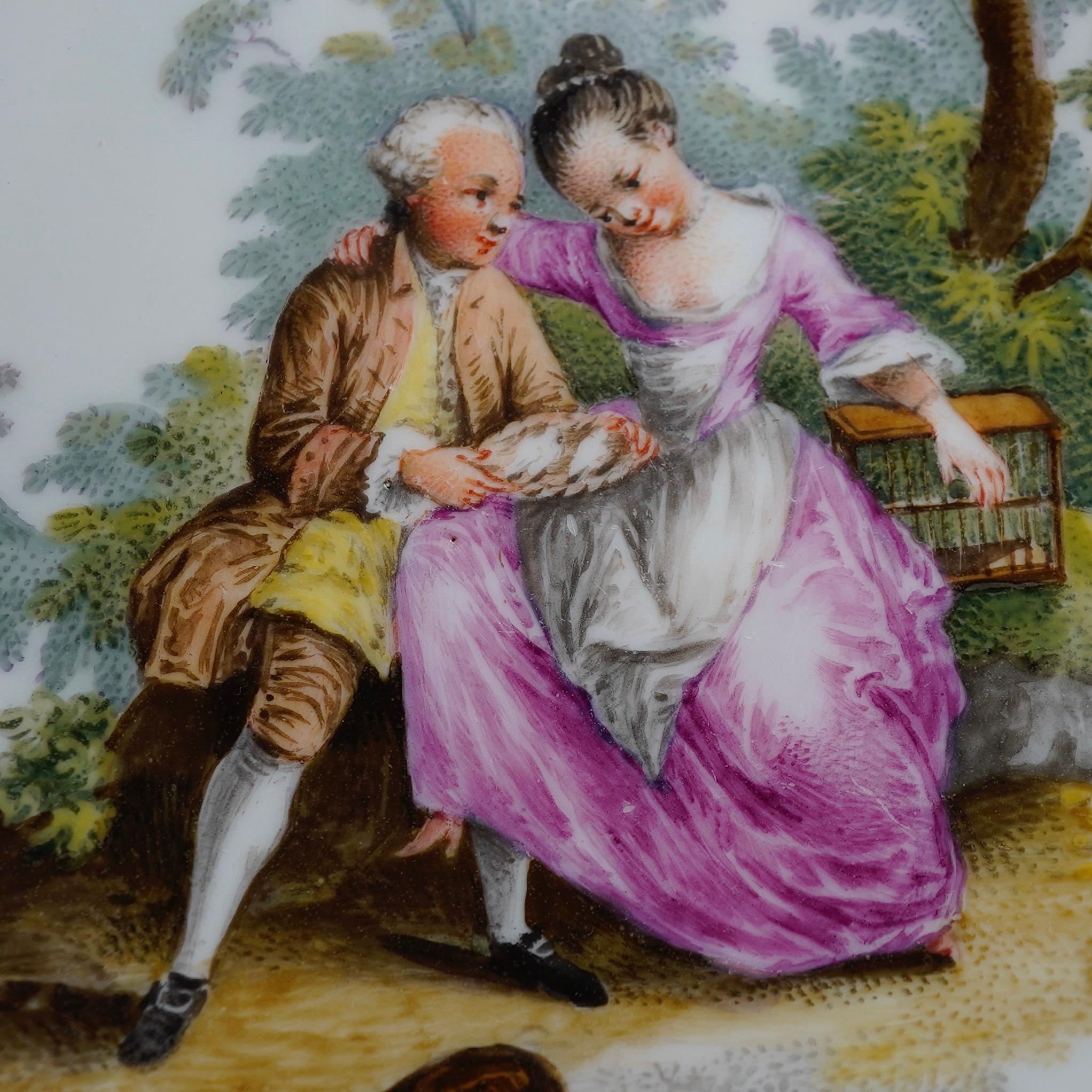 Meissen Teabowl and Saucer, Watteauesque Scenes, circa 1770 3