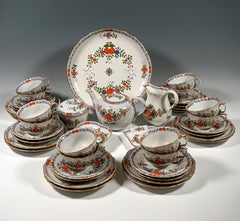 Meissen Tea & Dessert Set For 12 Indian Flowers Coloured & Gold 20th Century