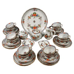 Meissen Tee & Dessert Set For 12 Indian Flowers Coloured & Gold 20th Century
