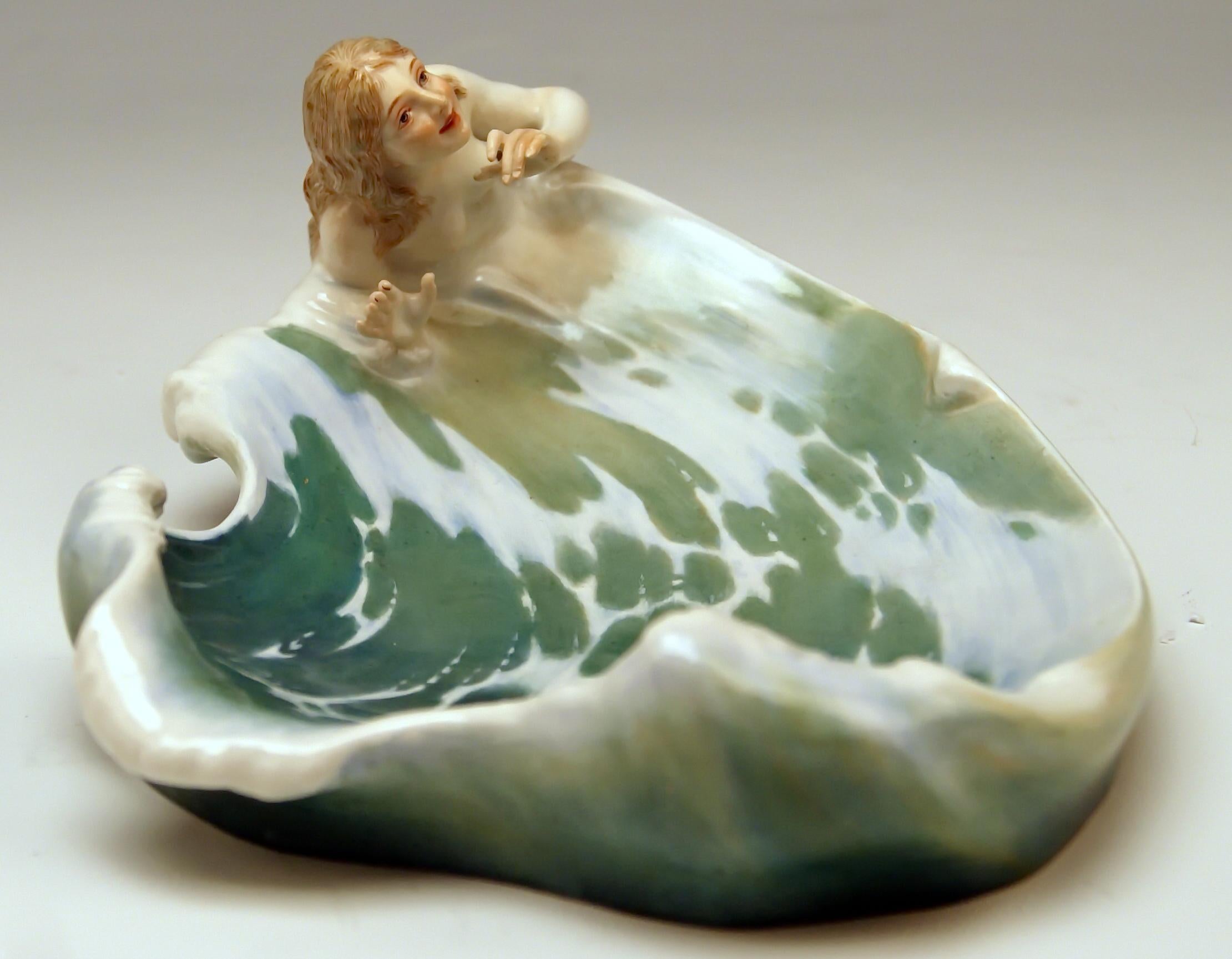 Meissen the Wave Art Nouveau Bowl Figurine Henschtel Konrad Q 169, circa 1900 For Sale 2