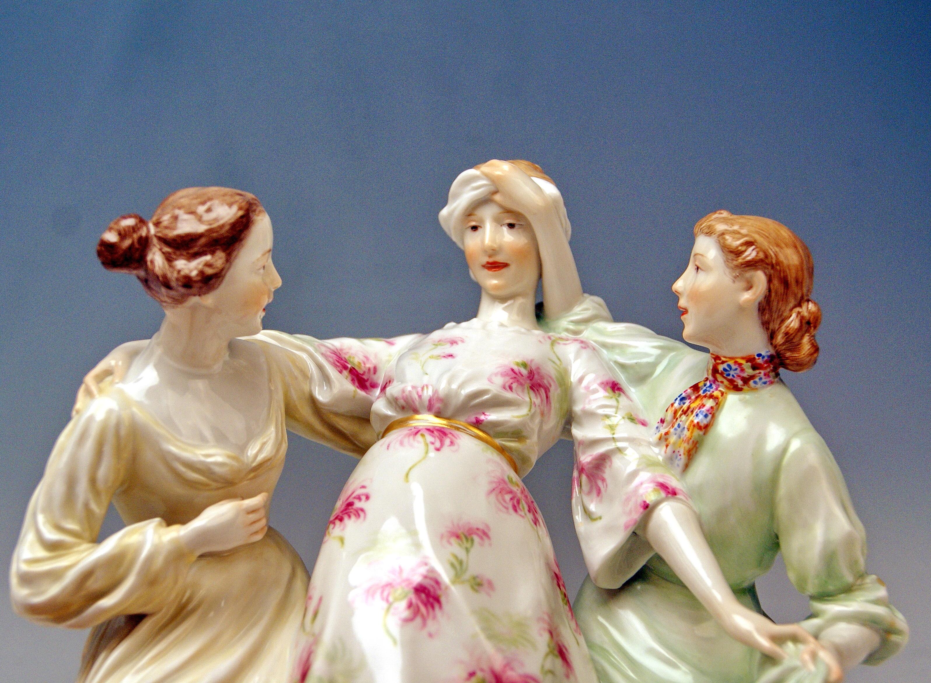 Glazed Meissen Three Girls Playing Hide and Seek by Theodore Eichler Model W 115 For Sale
