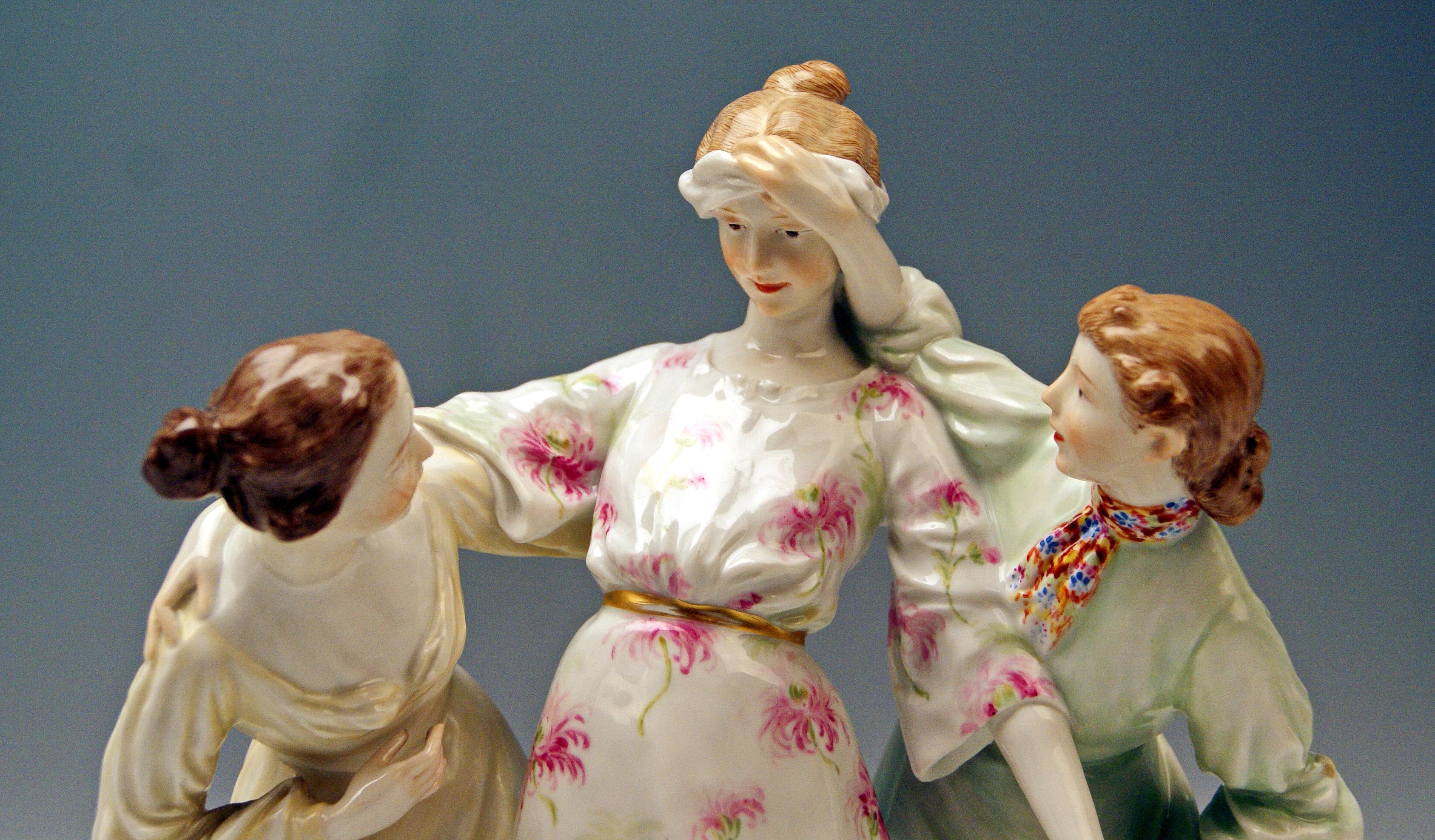 Porcelain Meissen Three Girls Playing Hide and Seek by Theodore Eichler Model W 115 For Sale
