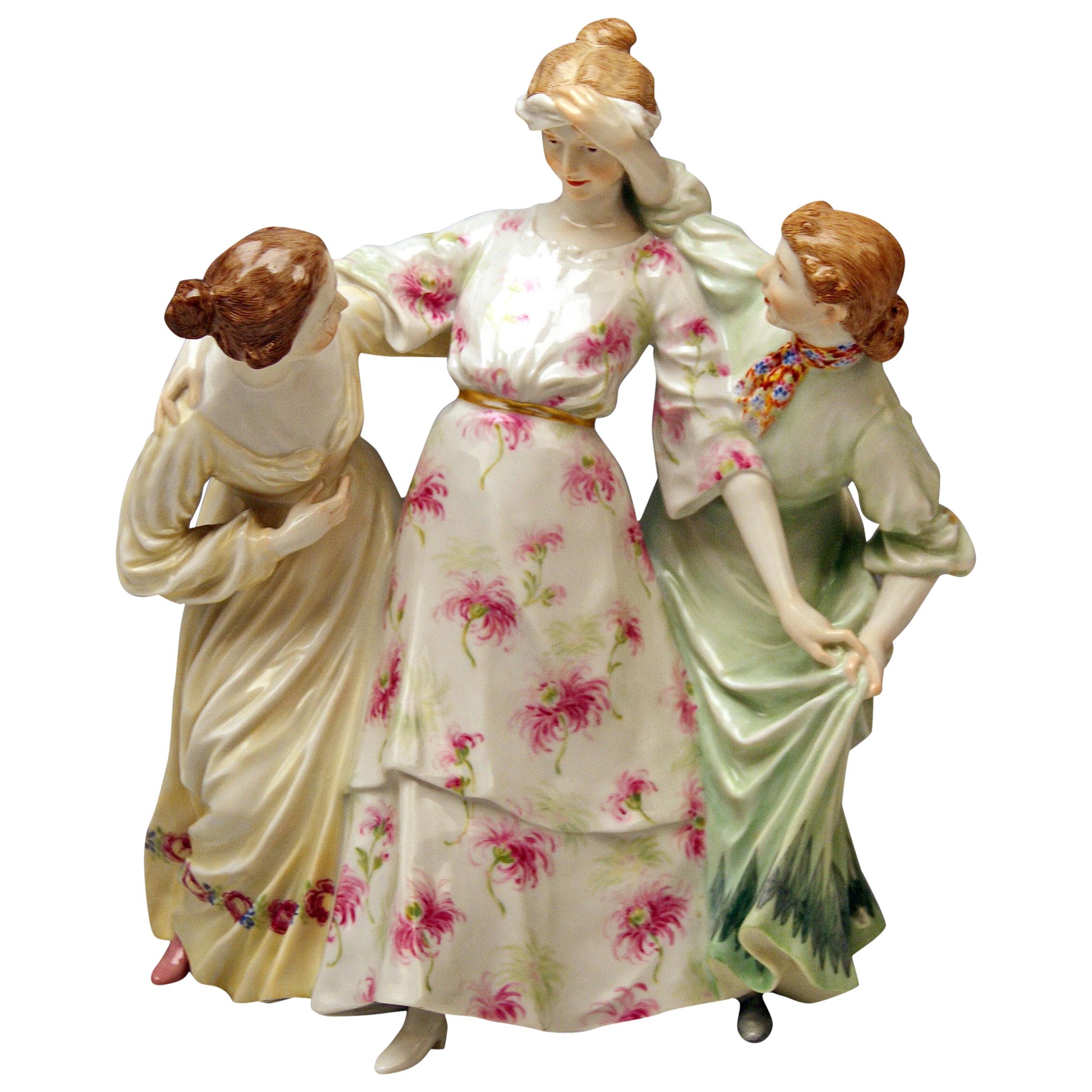 Meissen Three Girls Playing Hide and Seek by Theodore Eichler Model W 115 For Sale