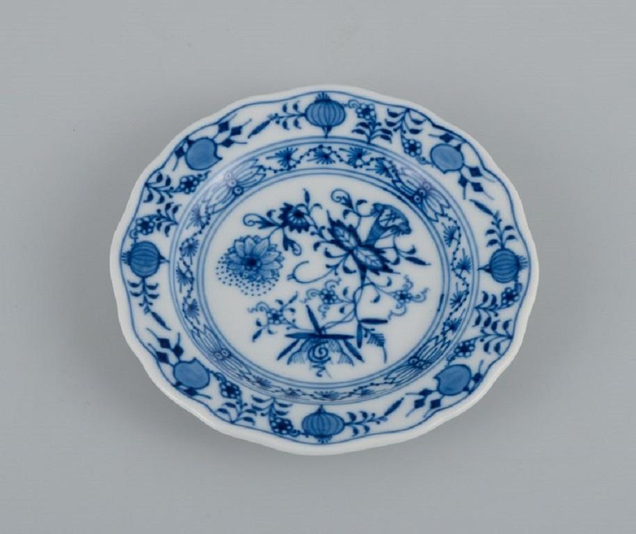 German Meissen, Three Pieces Blue Onion, Cup Without Handle, Low Cup and Small Plate For Sale