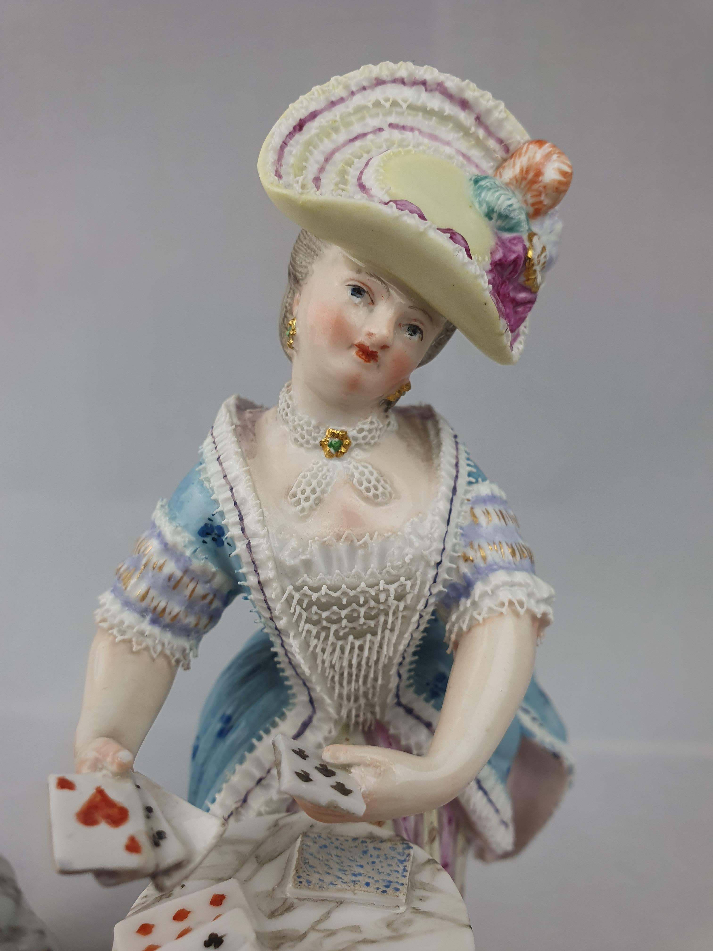 Hand-Painted Meissen Time and Patience Pair Figures For Sale