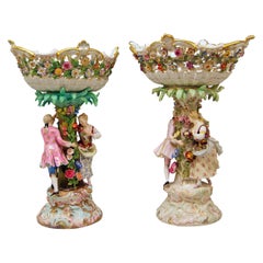 Meissen Two Centrepieces Fruit Bowls Gardener Couple Model 2772 Leuteritz