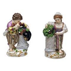 Meissen Two Children Seasons Figurines The Fall Model F 24 Acier, circa 1870