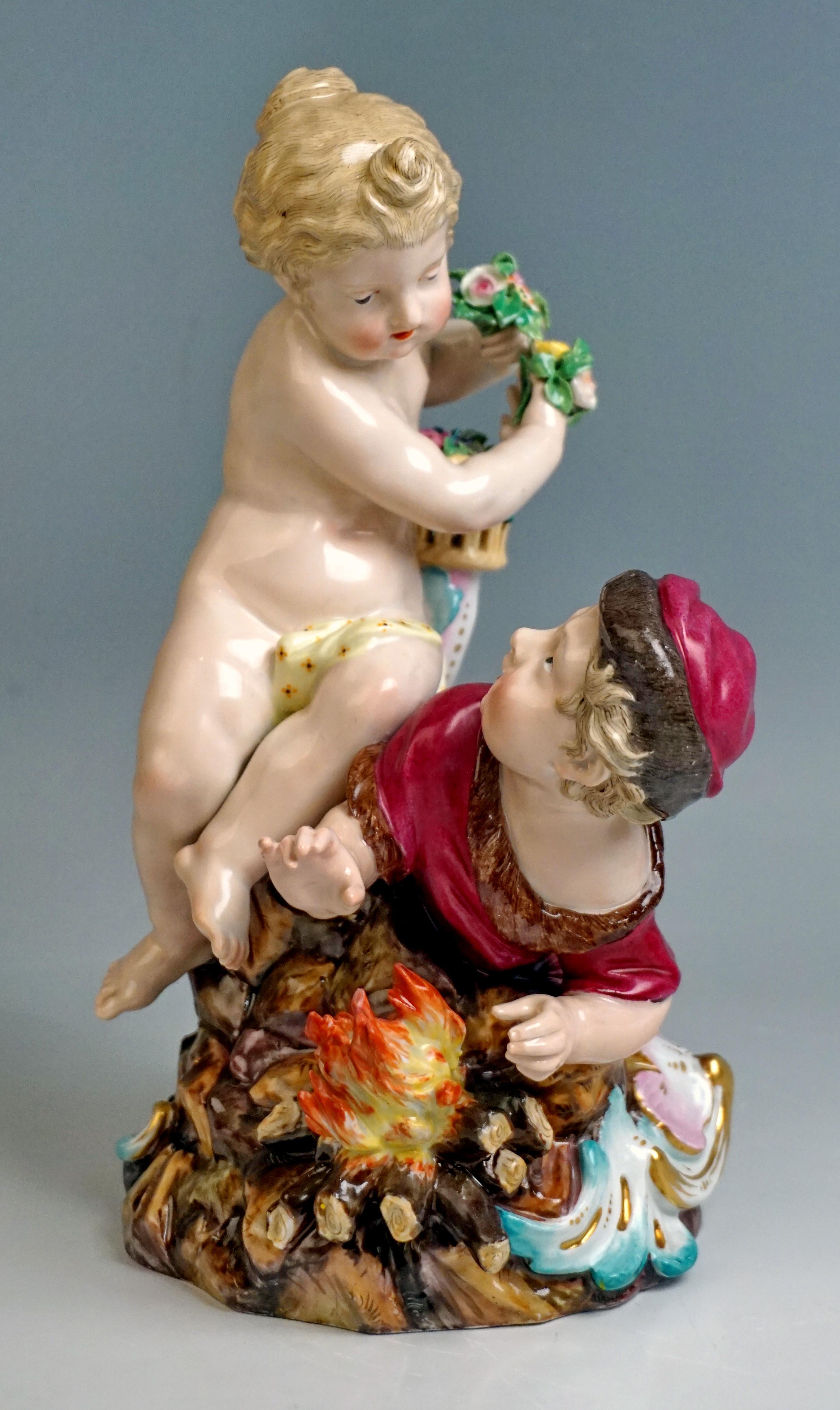 Pair of splendid figurine groups

Manufactory: Meissen Germany
Dating: made circa 1850
Material: white porcelain, glossy finish
Technique: handmade porcelain, finest painting

Designer:
Johann Joachim Kändler (1706-1775) was chief sculptor