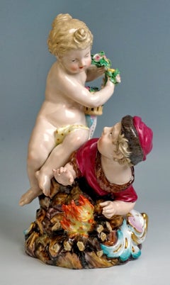Meissen Two Figurine Groups Four Seasons Allegories by Kaendler, circa 1850