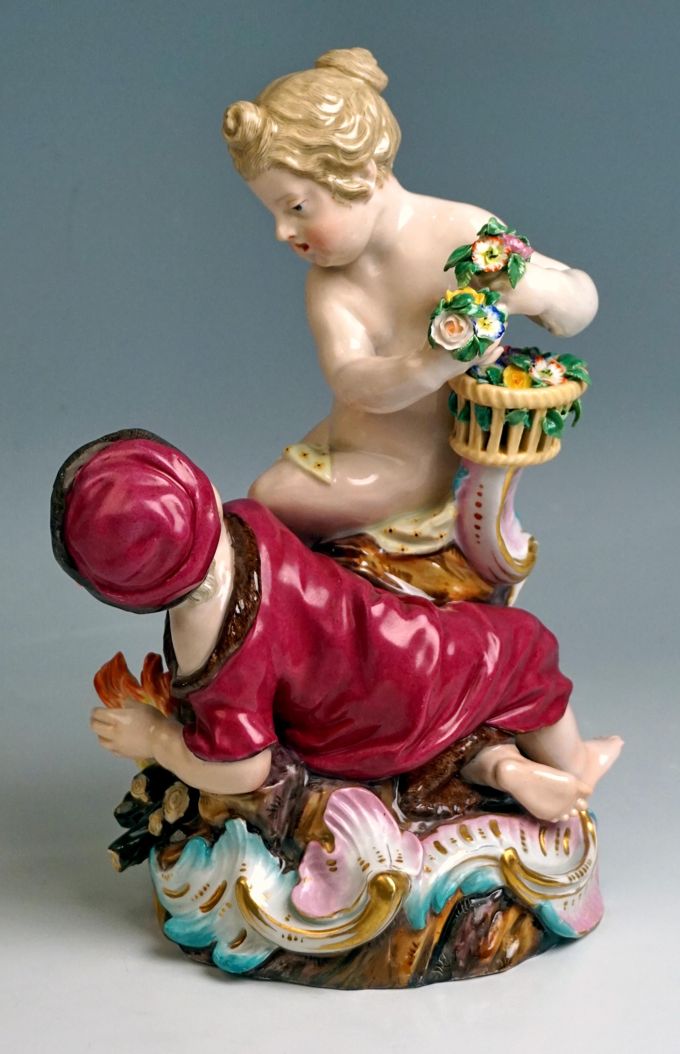 Rococo Meissen Two Figurine Groups Four Seasons Allegories by Kaendler, circa 1850 For Sale
