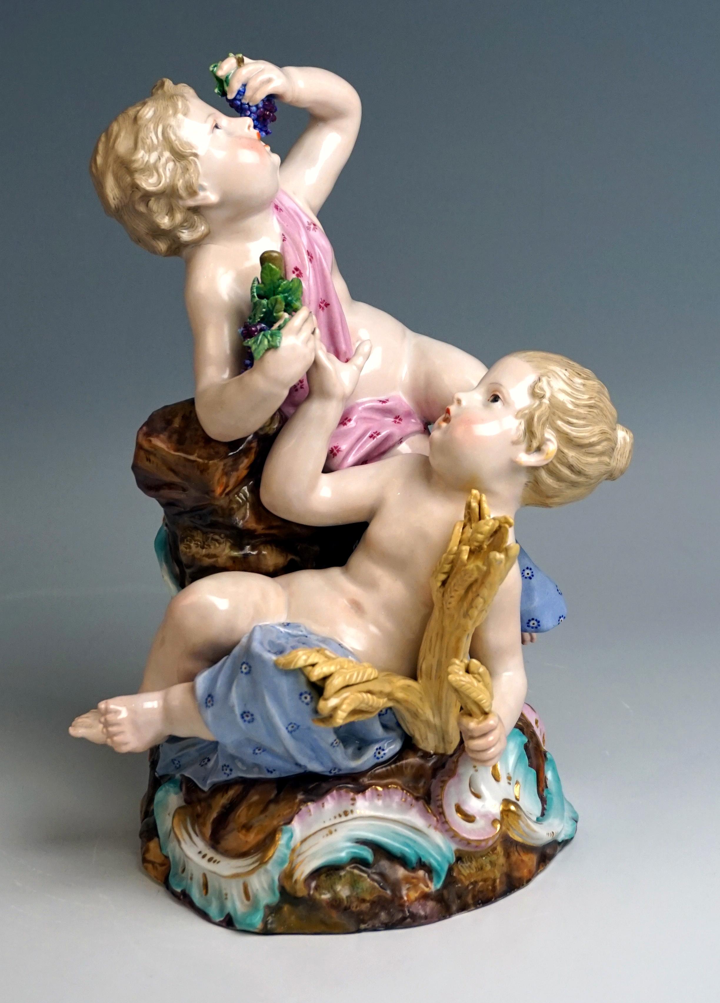 Hand-Painted Meissen Two Figurine Groups Four Seasons Allegories by Kaendler, circa 1850 For Sale