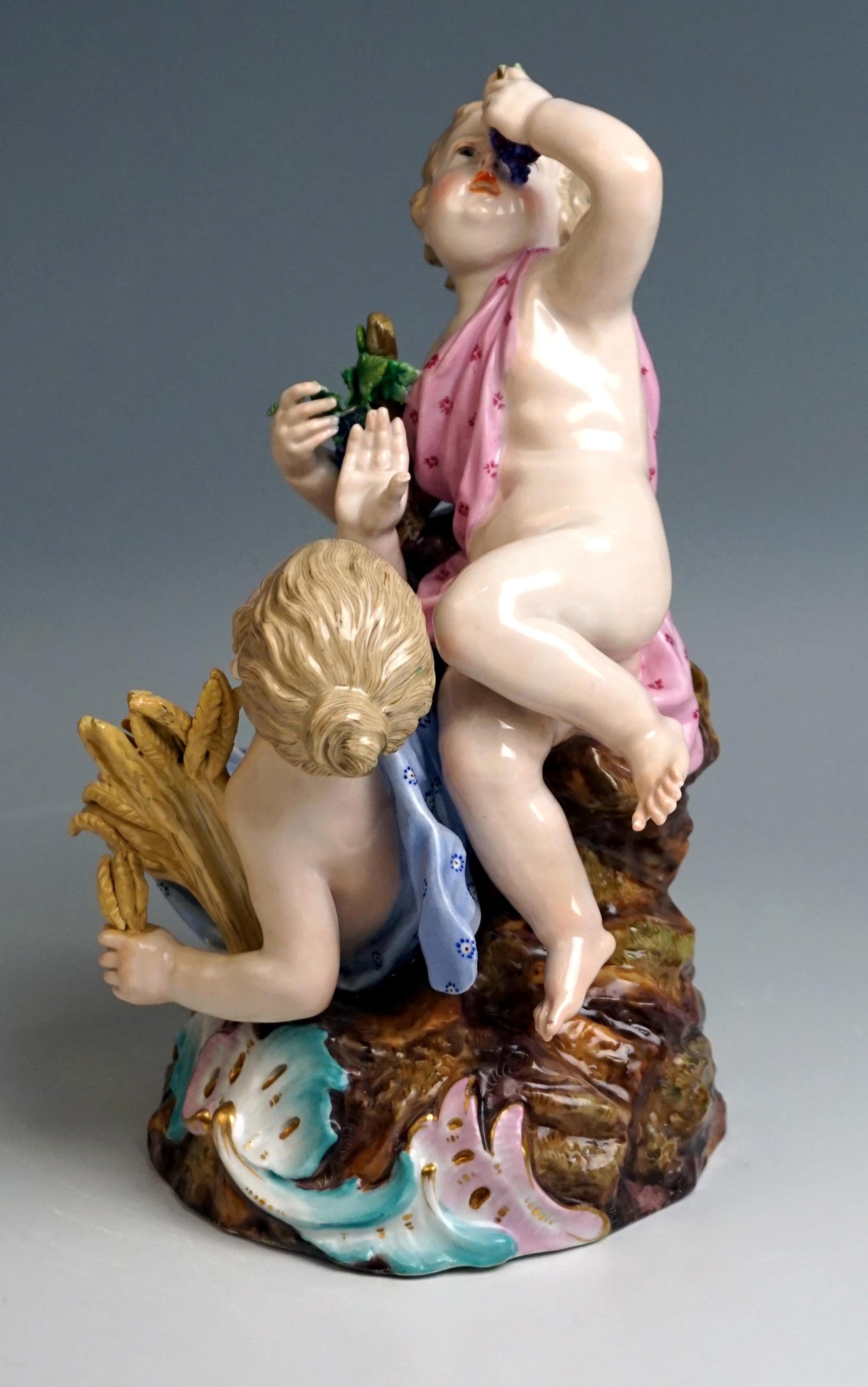 Meissen Zwei Figurengruppen Vier-Jahreszeiten-Allegorien von Kaendler:: um 1850 (Mittleres 19. Jahrhundert) im Angebot