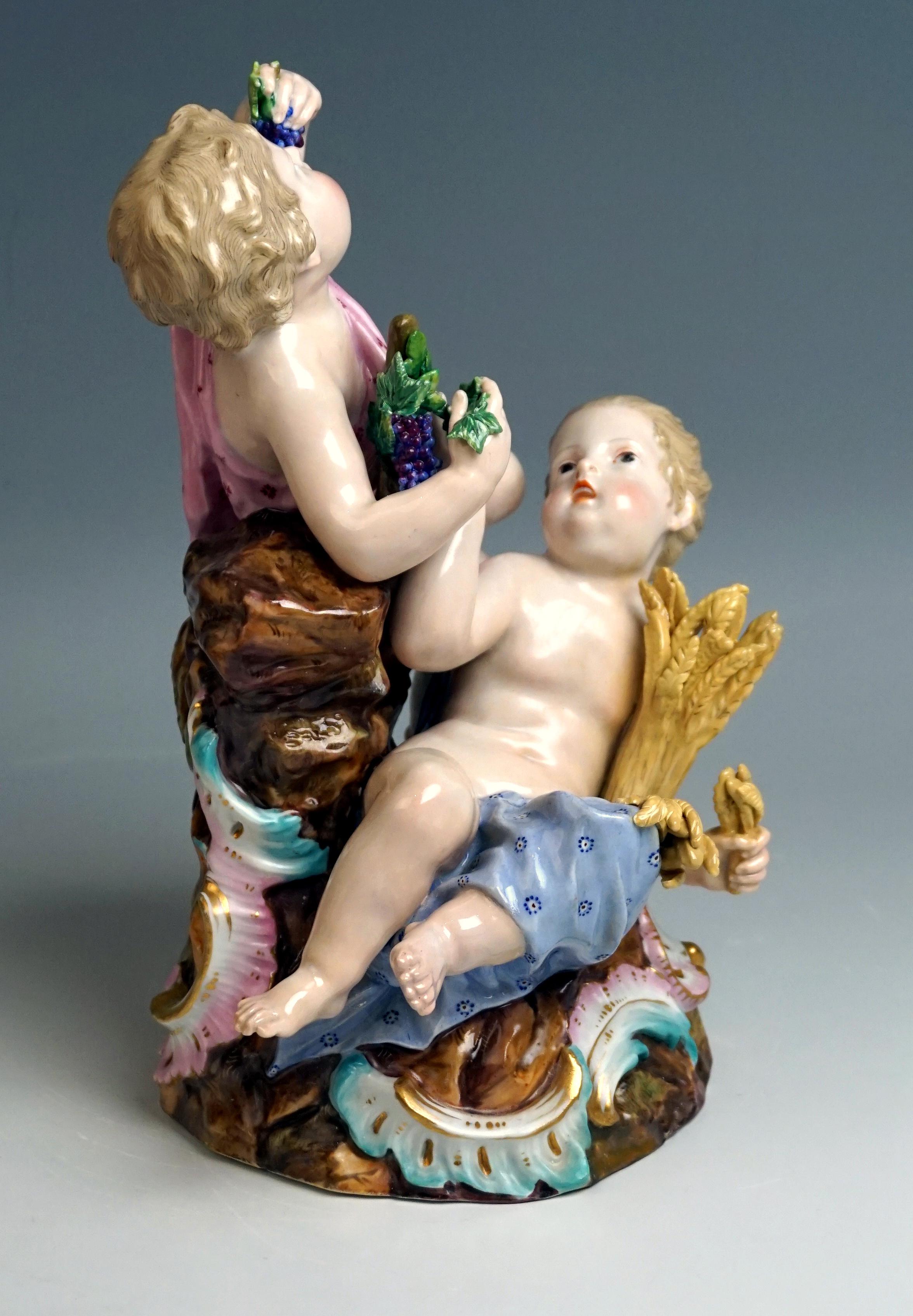 Porcelaine Groupes de deux figurines de Meissen Allégories des quatre saisons par Kaendler:: vers 1850 en vente