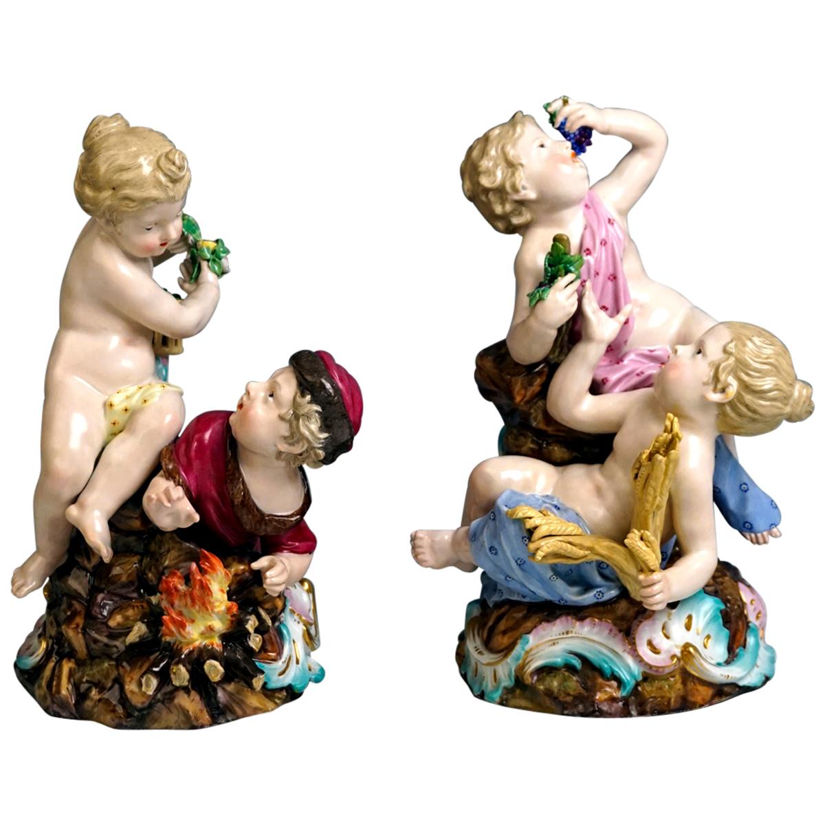 Meissen Two Figurine Groups Four Seasons Allegories by Kaendler, circa 1850