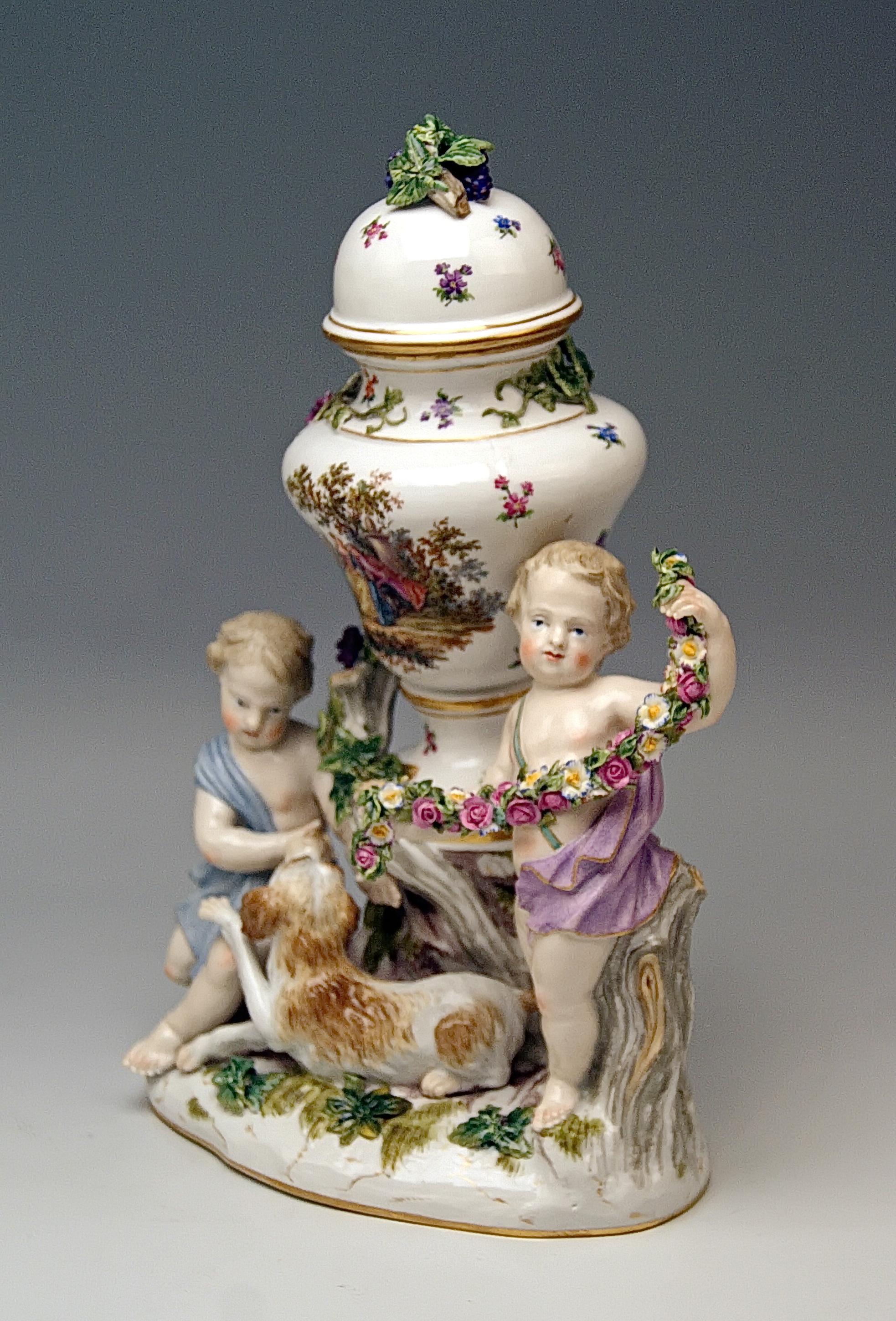 Rococo Meissen Urn Vase with Two Cherubs by Kaendler Model 1009 Made circa 1830-1840