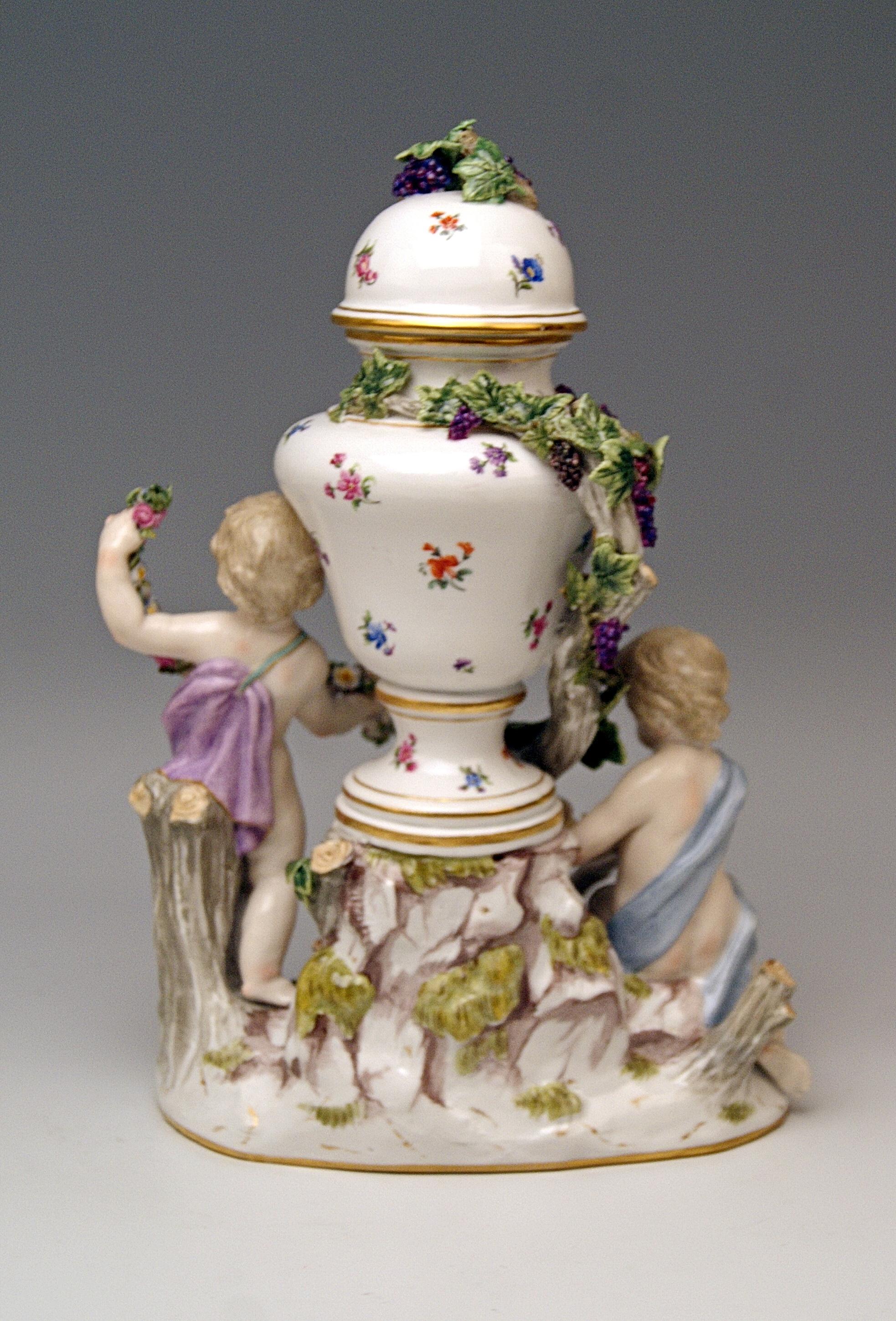 German Meissen Urn Vase with Two Cherubs by Kaendler Model 1009 Made circa 1830-1840