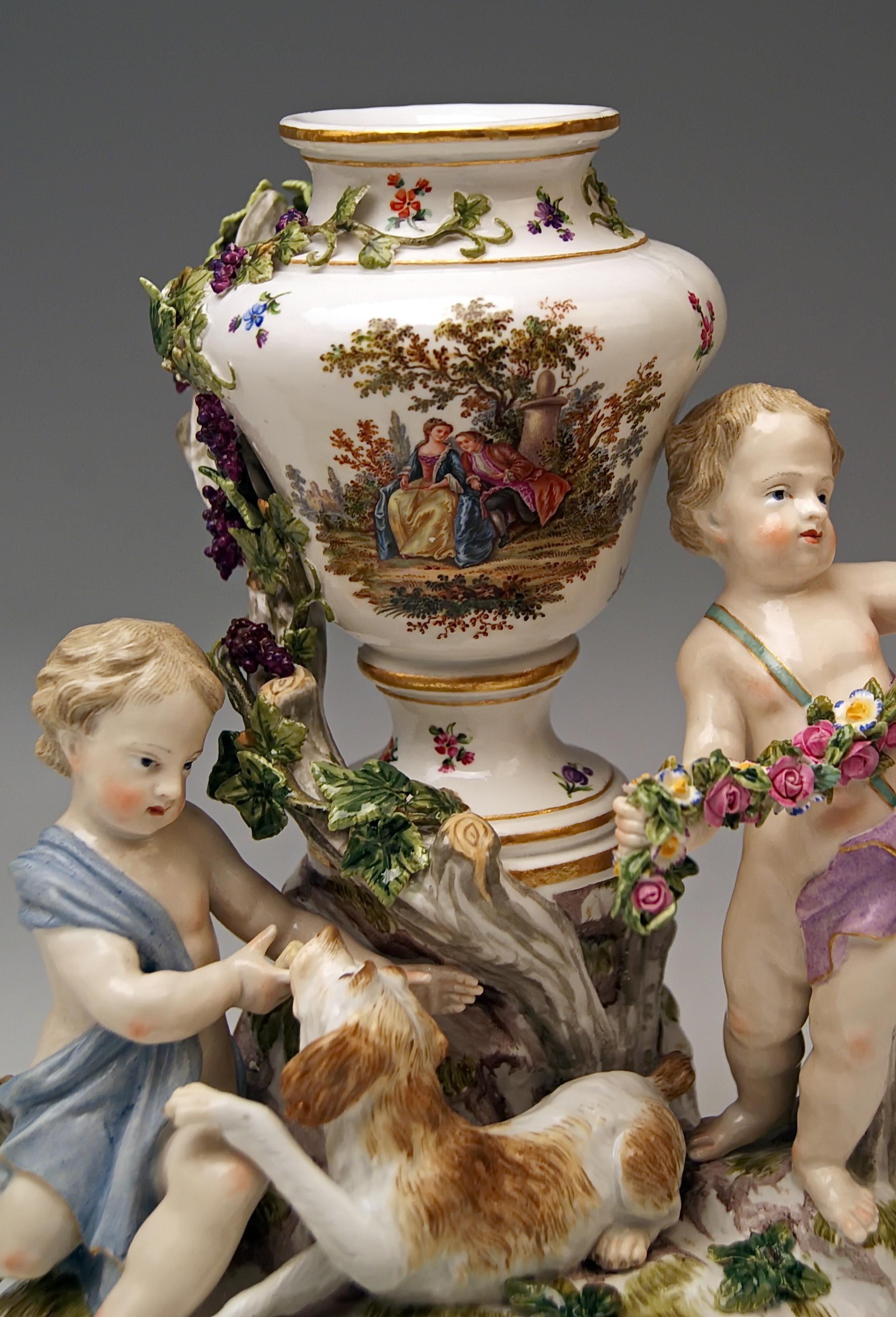 Porcelain Meissen Urn Vase with Two Cherubs by Kaendler Model 1009 Made circa 1830-1840
