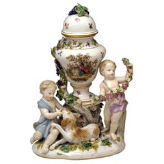 Meissen Urn Vase with Two Cherubs by Kaendler Model 1009 Made circa 1830-1840