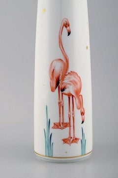 Vase Meissen en porcelaine peinte à la main avec des flamants:: années 1930-1940