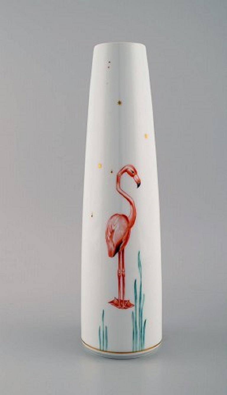 German Meissen Vase in Hand Painted Porcelain with Flamingos, 1930s-1940s