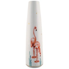 Vintage Meissen Vase in Hand Painted Porcelain with Flamingos, 1930s-1940s