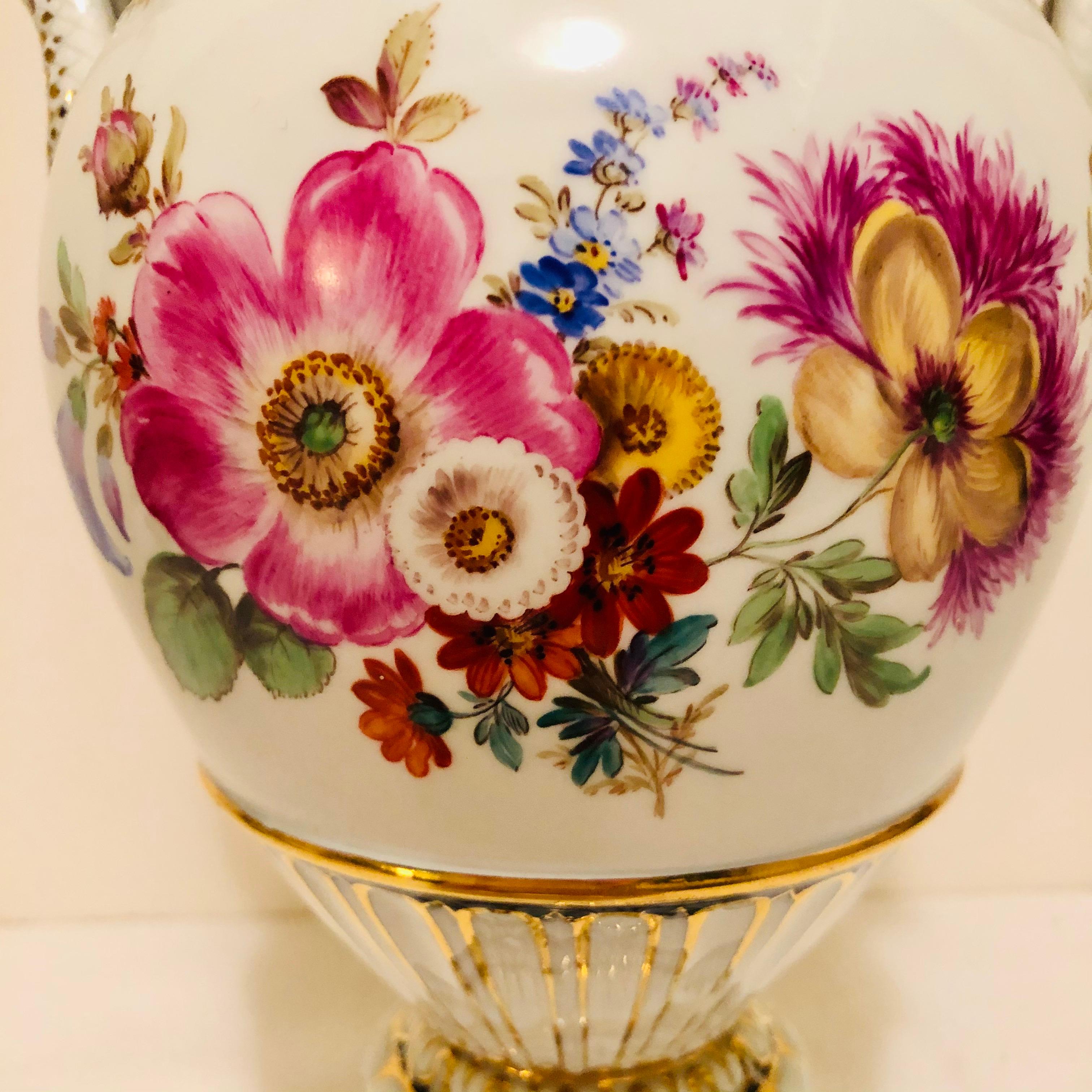 Meissen Vase with Different Flower Bouquets on Either Side and Snake Handles In Good Condition In Boston, MA