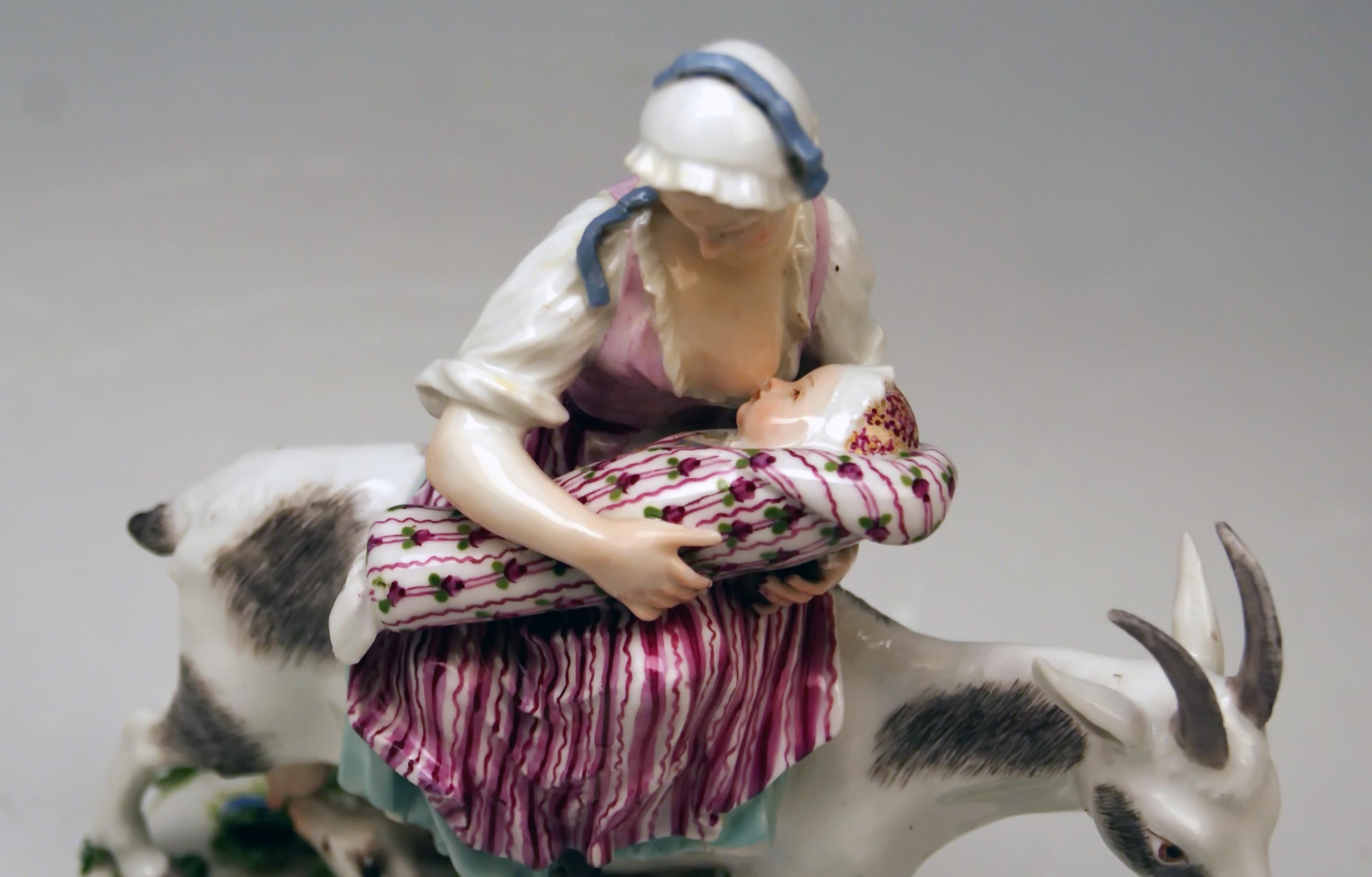 Rococo Meissen Wife of Tailor on Goat Model 155 by Eberlein, circa 1850