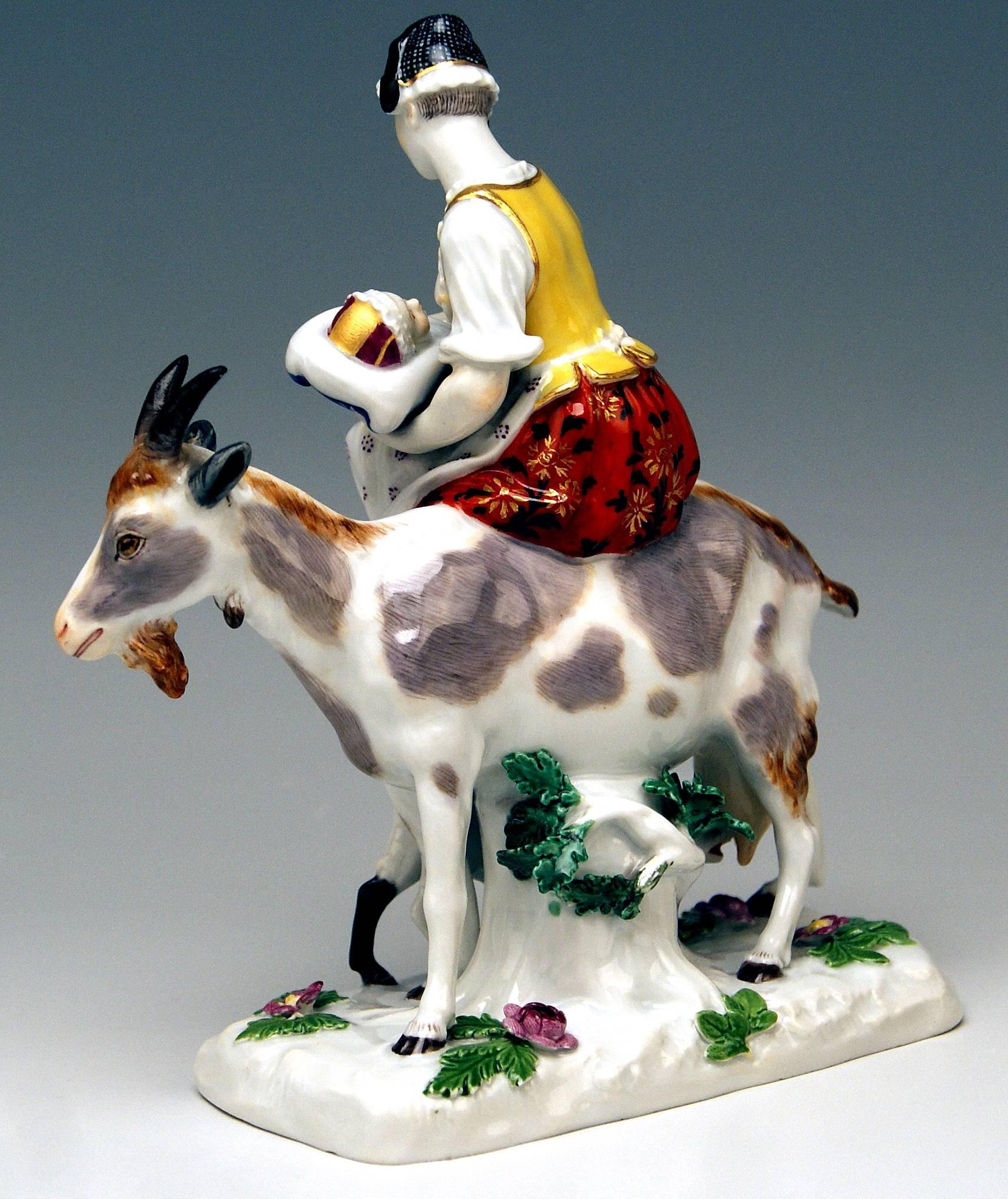 Meissener Matrose, die auf Ziegen reitet, von Johann Eberlein, Modell 155 (Rokoko) im Angebot