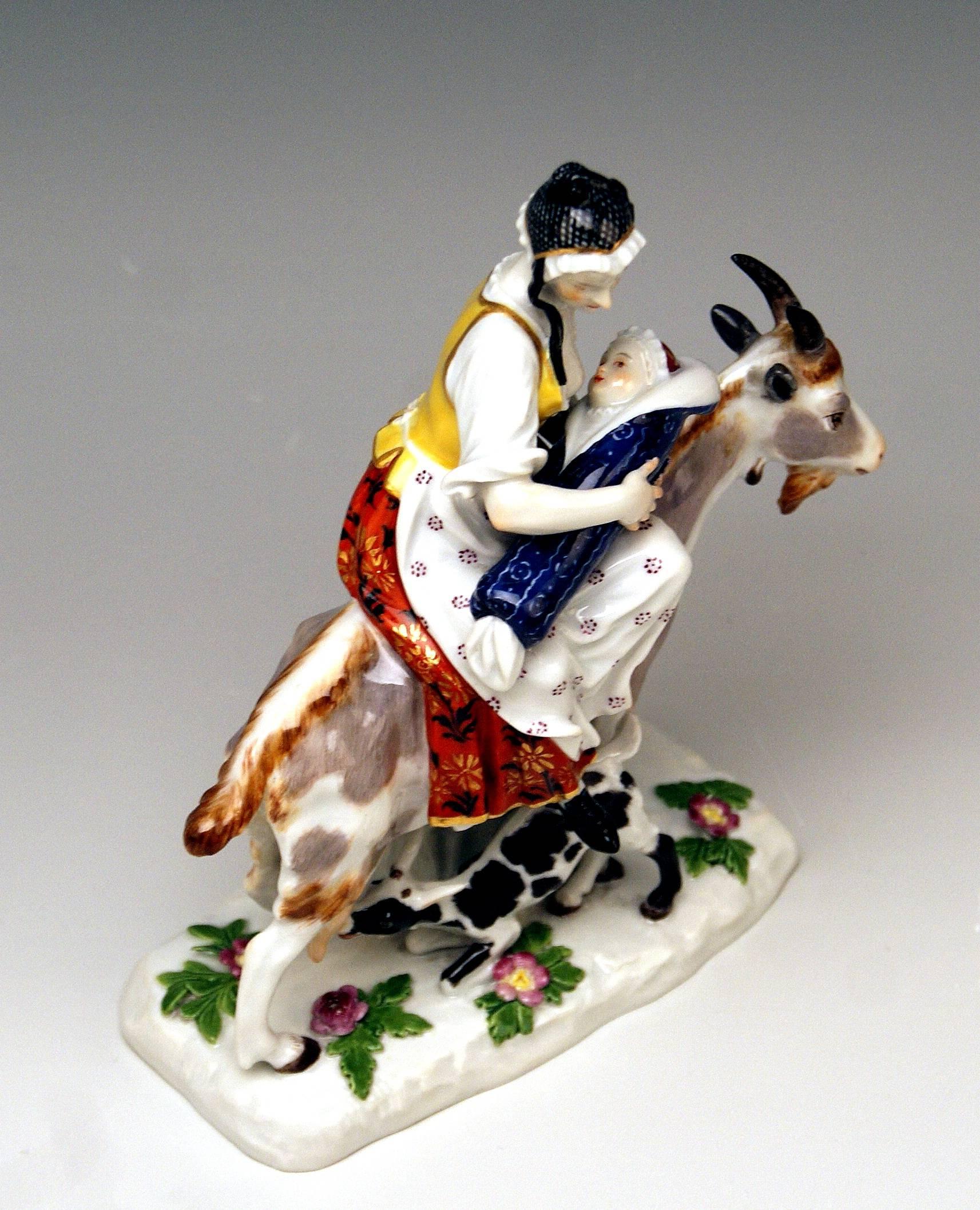 Rococo Meissen Wife of Tailor Riding on Goat by Johann Eberlein Model 155 For Sale