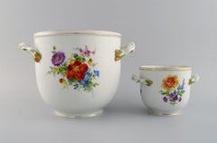 Meissen Wine Cooler and Vase in Hand-Painted Porcelain with Flowers