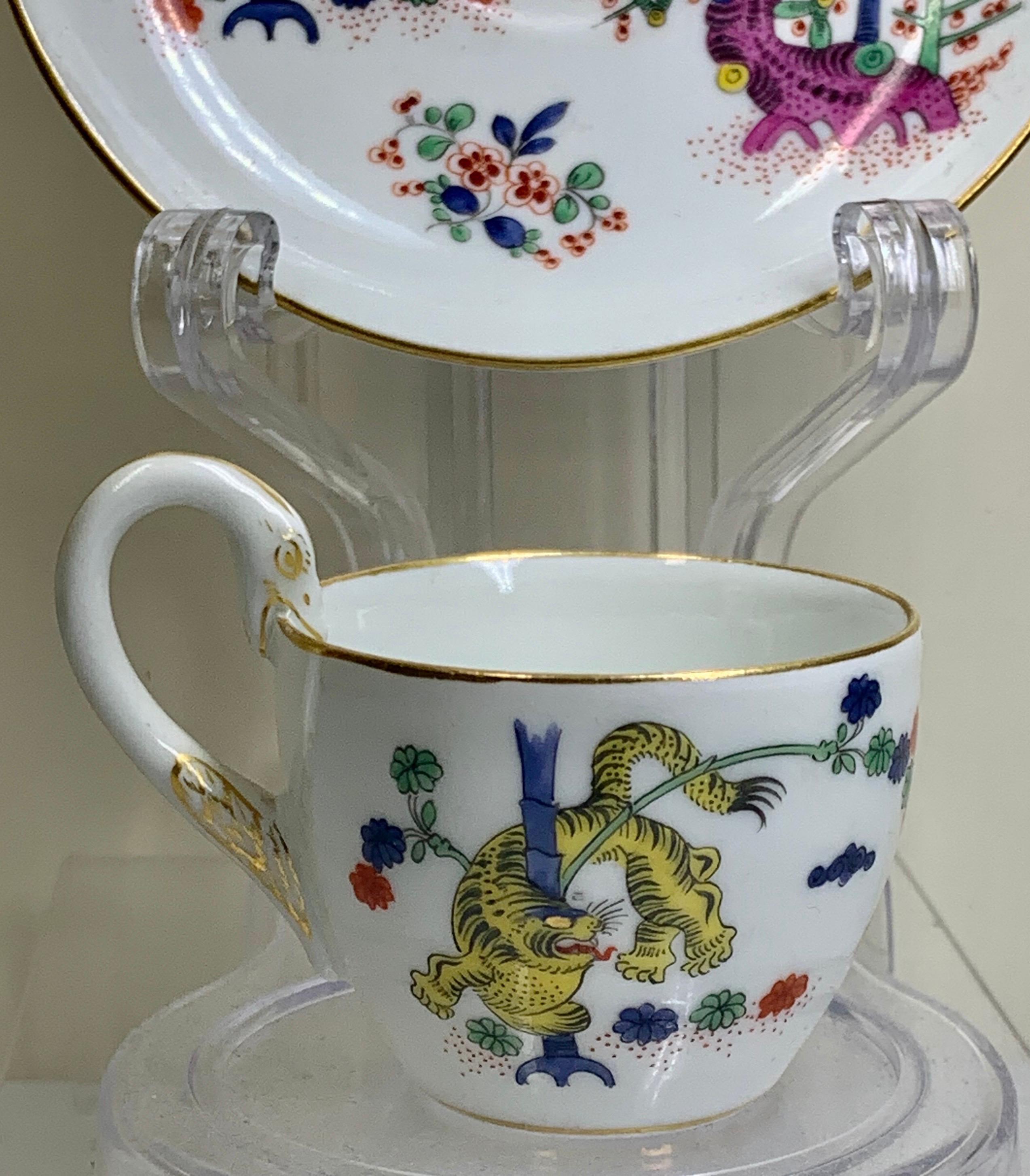 Porcelain Meissen Yellow Lion 'Tiger' Cup & Saucer, Kakiemon Style