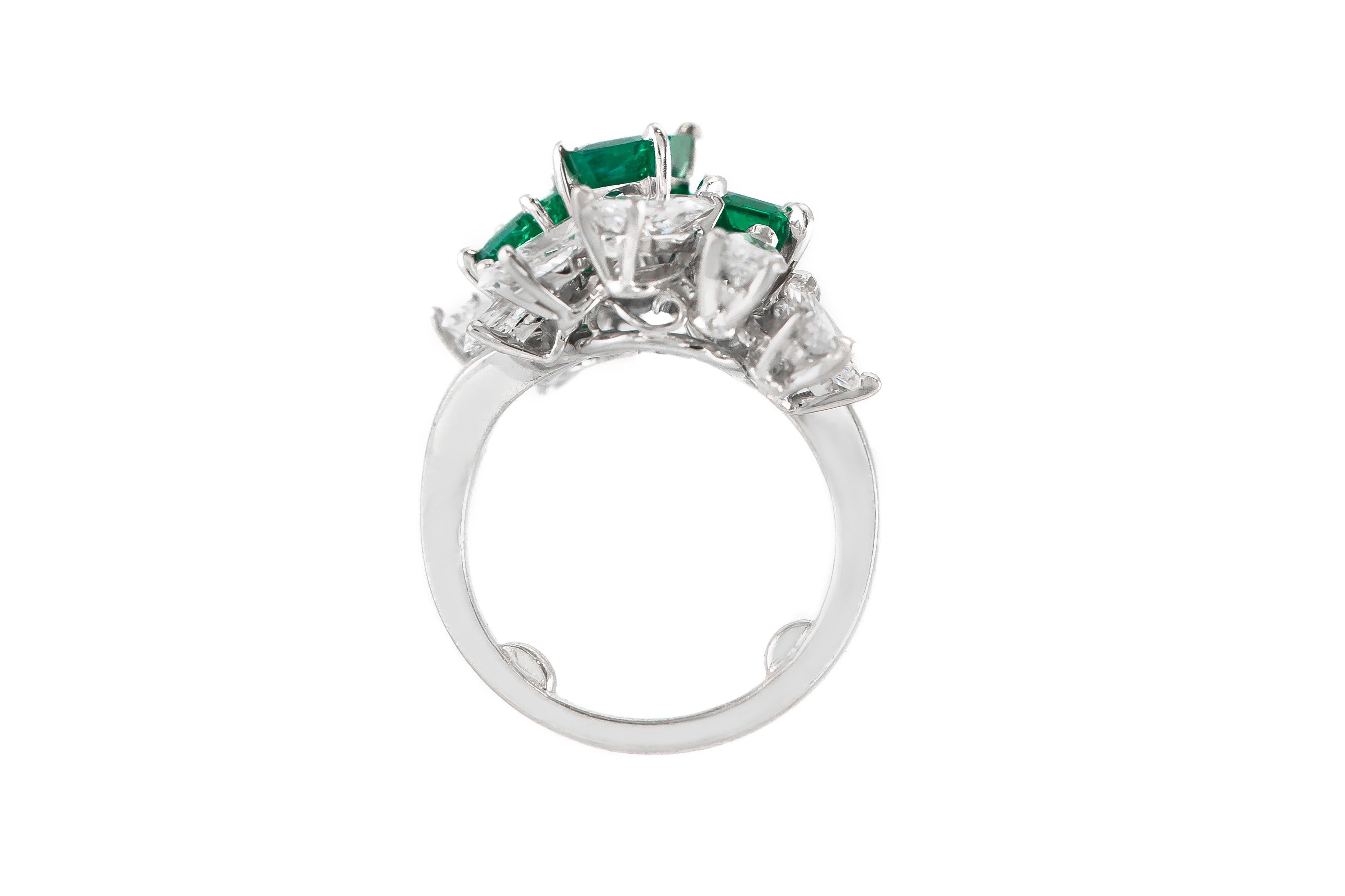 Marquise Cut Meister 2.32 Carat Emeralds 2.84 Carat Diamonds Ring For Sale