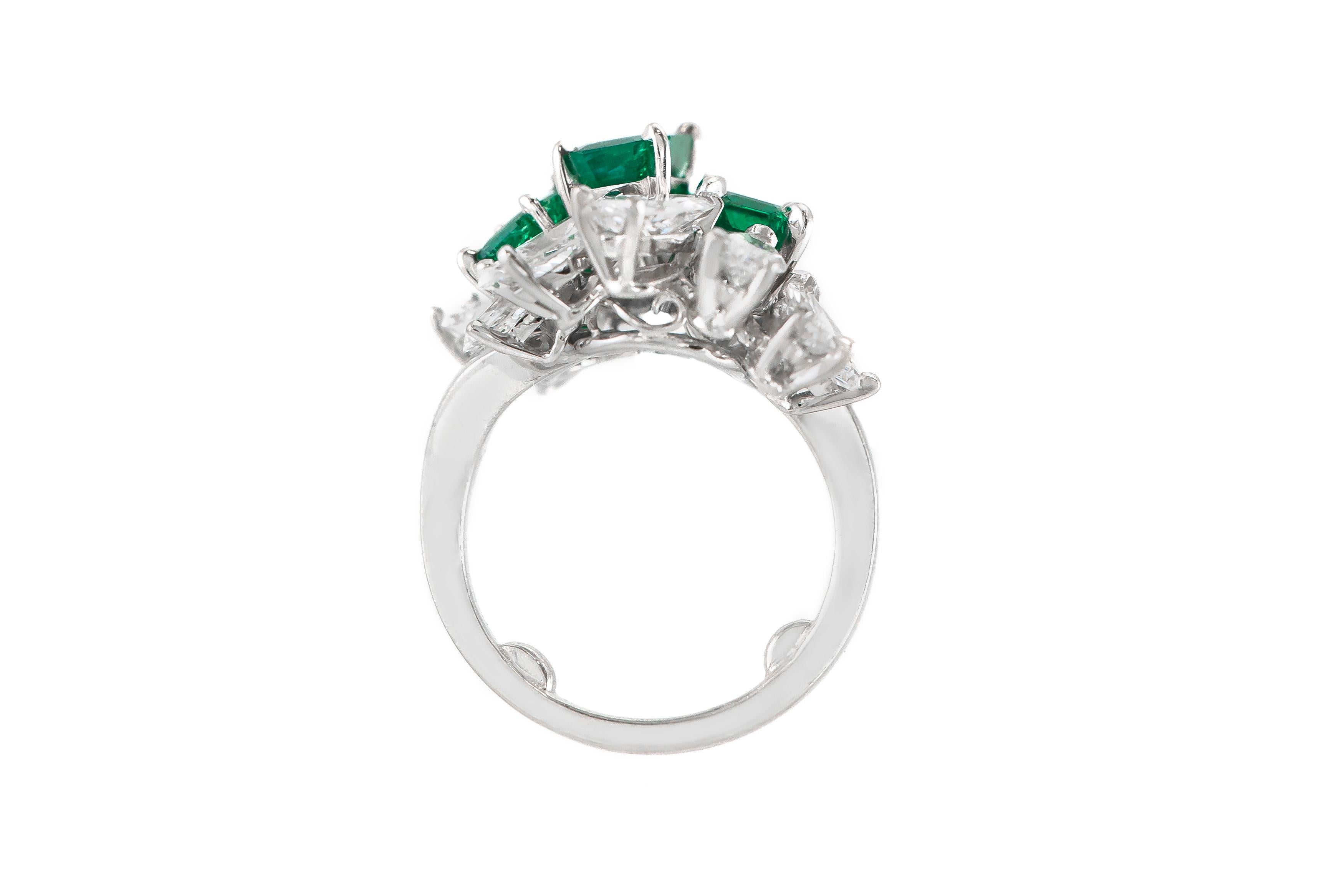 Marquise Cut Meister 2.32 Carat Emeralds 2.84 Carat Diamonds Ring