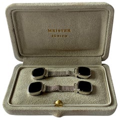 Meister “Around the Cuff” Cufflinks Onyx and Diamonds 18k Gold, Swiss circa 1970