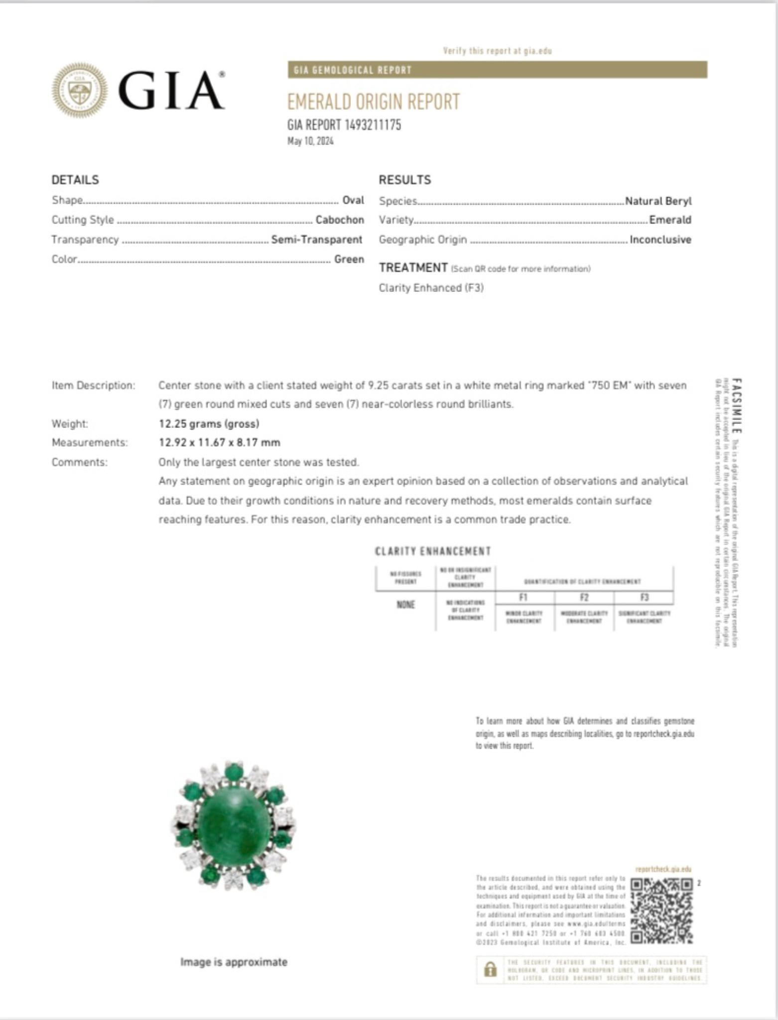 MEISTER GIA Certified 9.25 Carat Emerald and Diamond Ring In Good Condition For Sale In Rugby, England