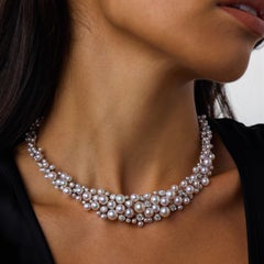 Meister Mid Century pearl diamond 18k white gold necklace