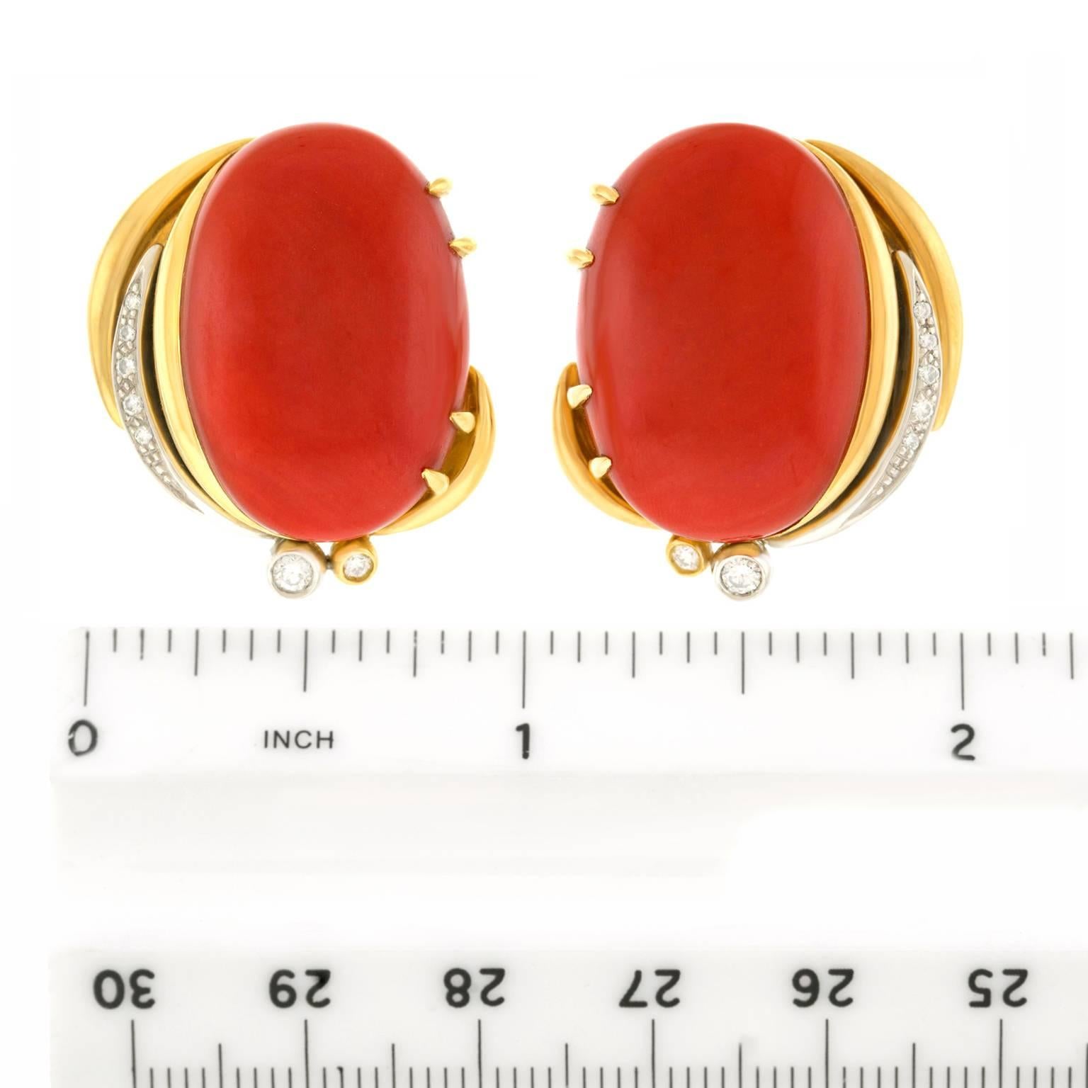 Meister Natural Coral and Diamond Gold Earrings 1