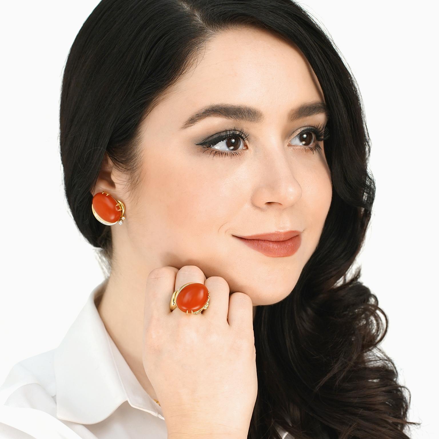 Meister Natural Coral and Diamond Gold Earrings 3