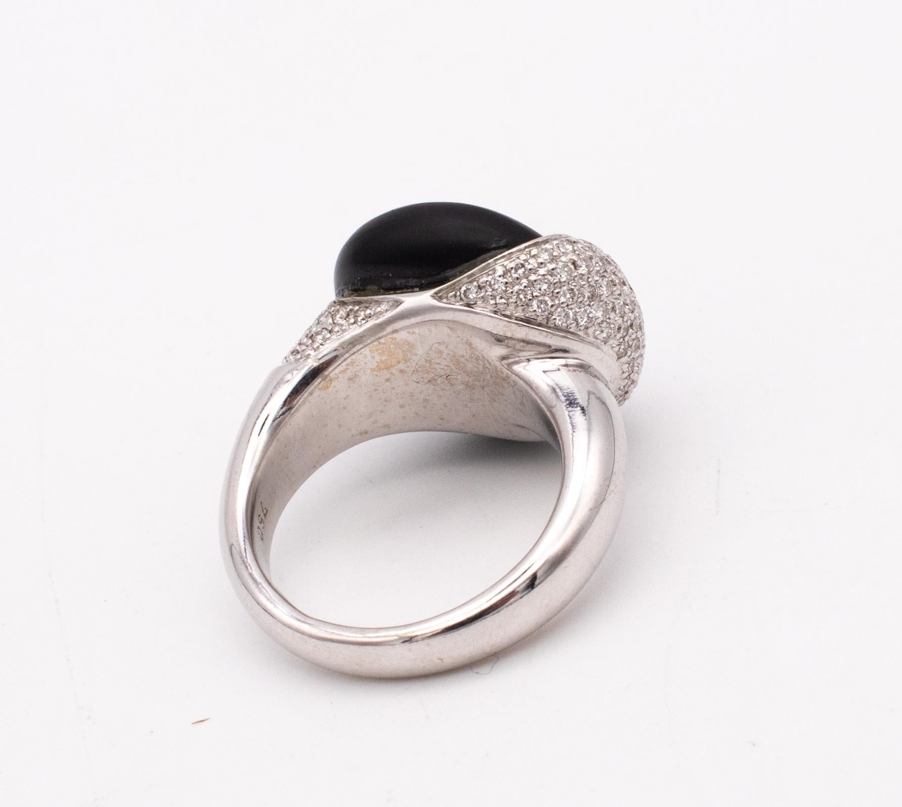 Meister of Zurich 18kt White Gold Ring with VS Diamonds and Frosted Black Onyx In Excellent Condition In Miami, FL