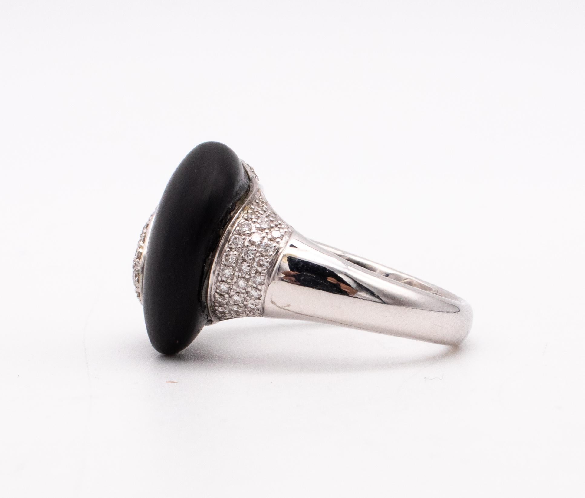 Women's or Men's Meister of Zurich 18kt White Gold Ring with VS Diamonds and Frosted Black Onyx