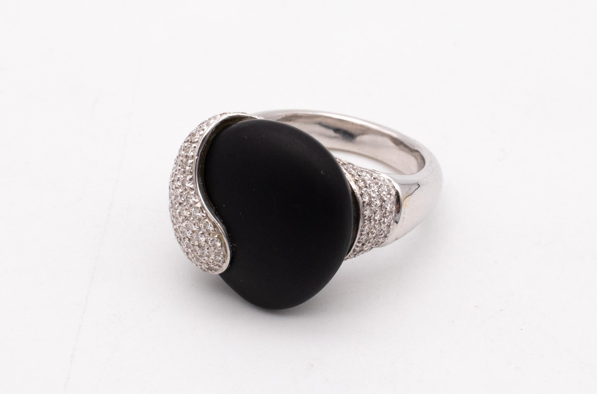 Meister of Zurich 18kt White Gold Ring with VS Diamonds and Frosted Black Onyx 2